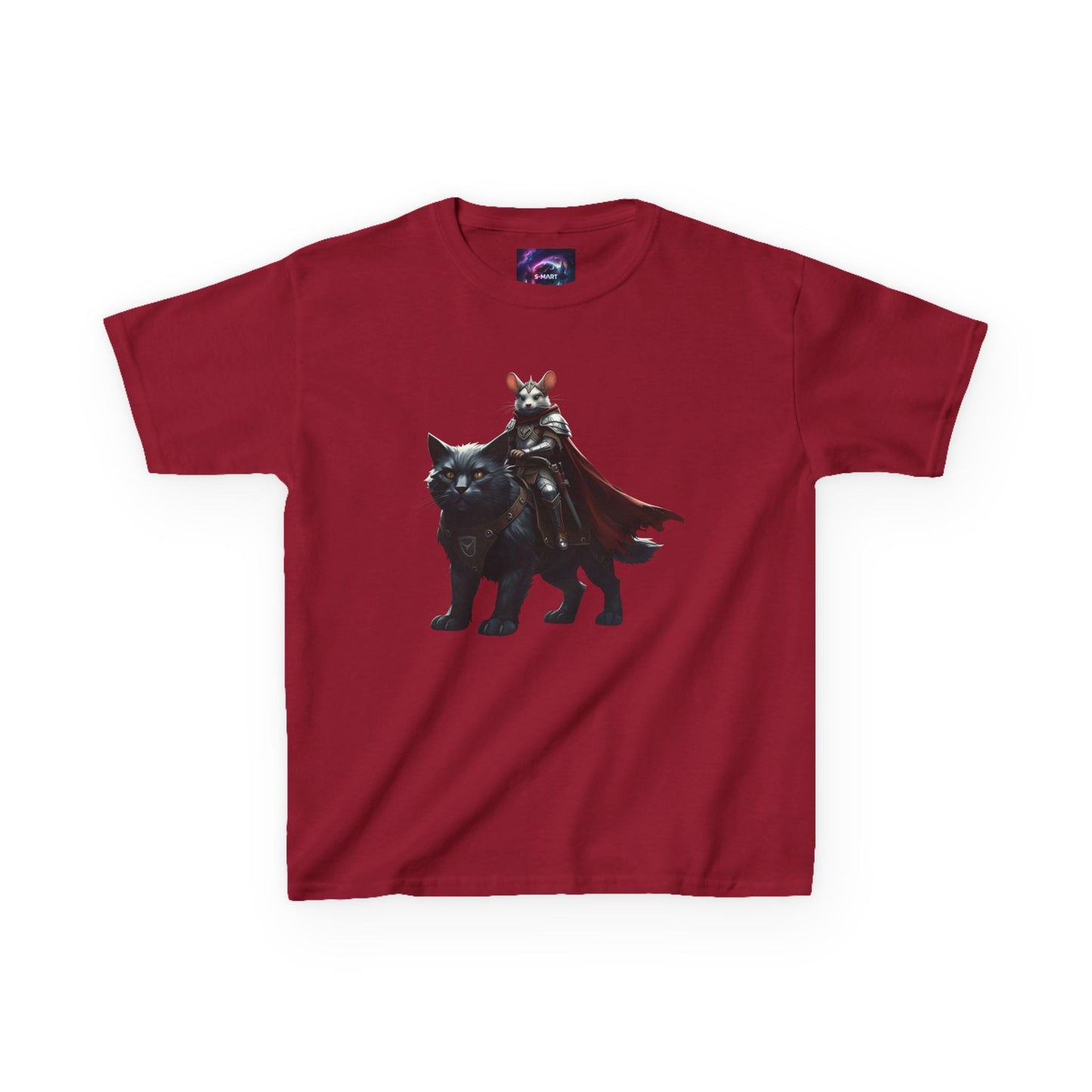 Kids Fantasy Adventure Mouse Riding Battle Cat Tee - Knight with Wolf Design