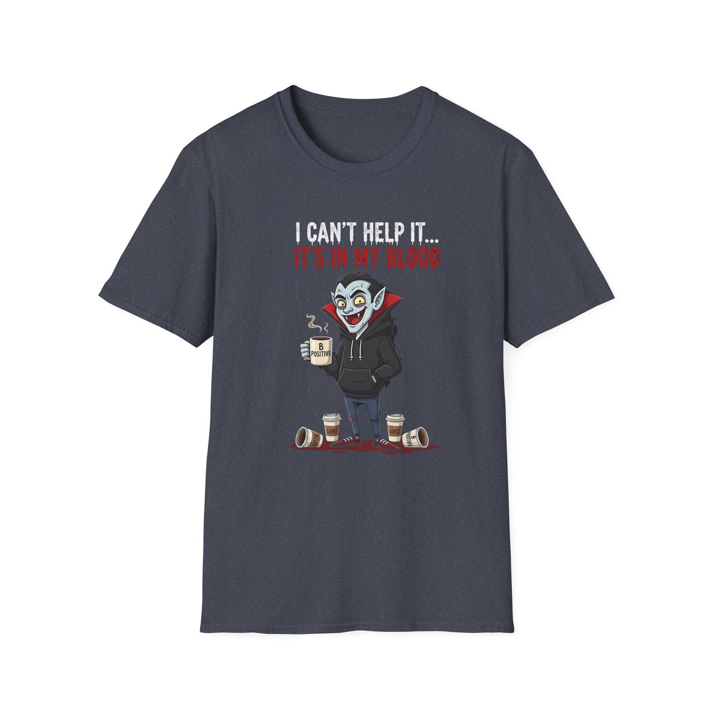 Coffee Lover's Vampire Its In My Blood Unisex T-Shirt, Funny Graphic Tee, Gift for Baristas, Coffee Addicts, Casual Wear, Halloween Apparel