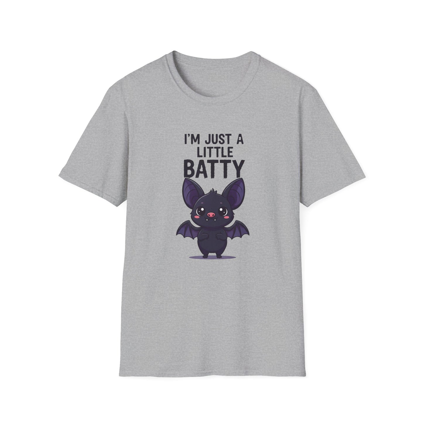 Cute I'm Just A Little Batty Graphic Tee, Funny Halloween T-Shirt, Gift for Bat Lovers, Unisex Softstyle Shirt, Quirky Casual Wear