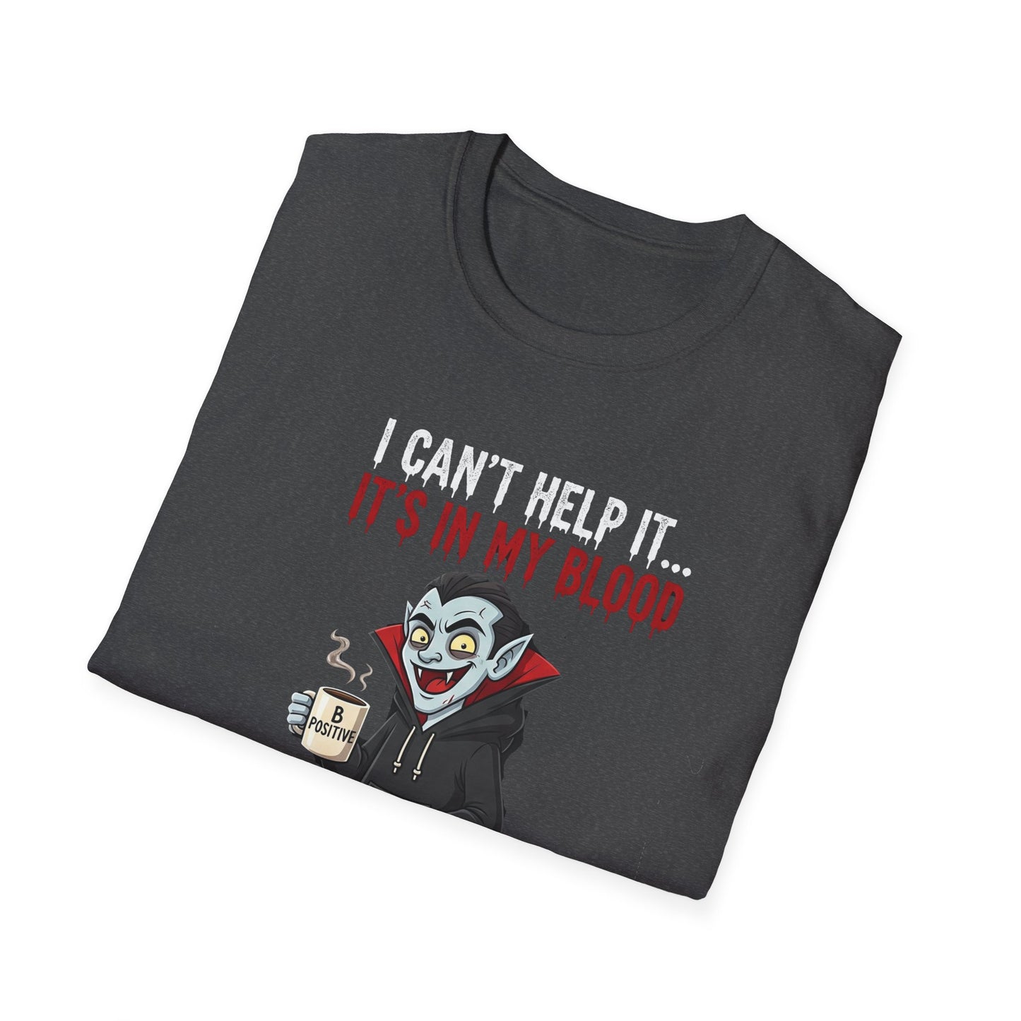Coffee Lover's Vampire Its In My Blood Unisex T-Shirt, Funny Graphic Tee, Gift for Baristas, Coffee Addicts, Casual Wear, Halloween Apparel