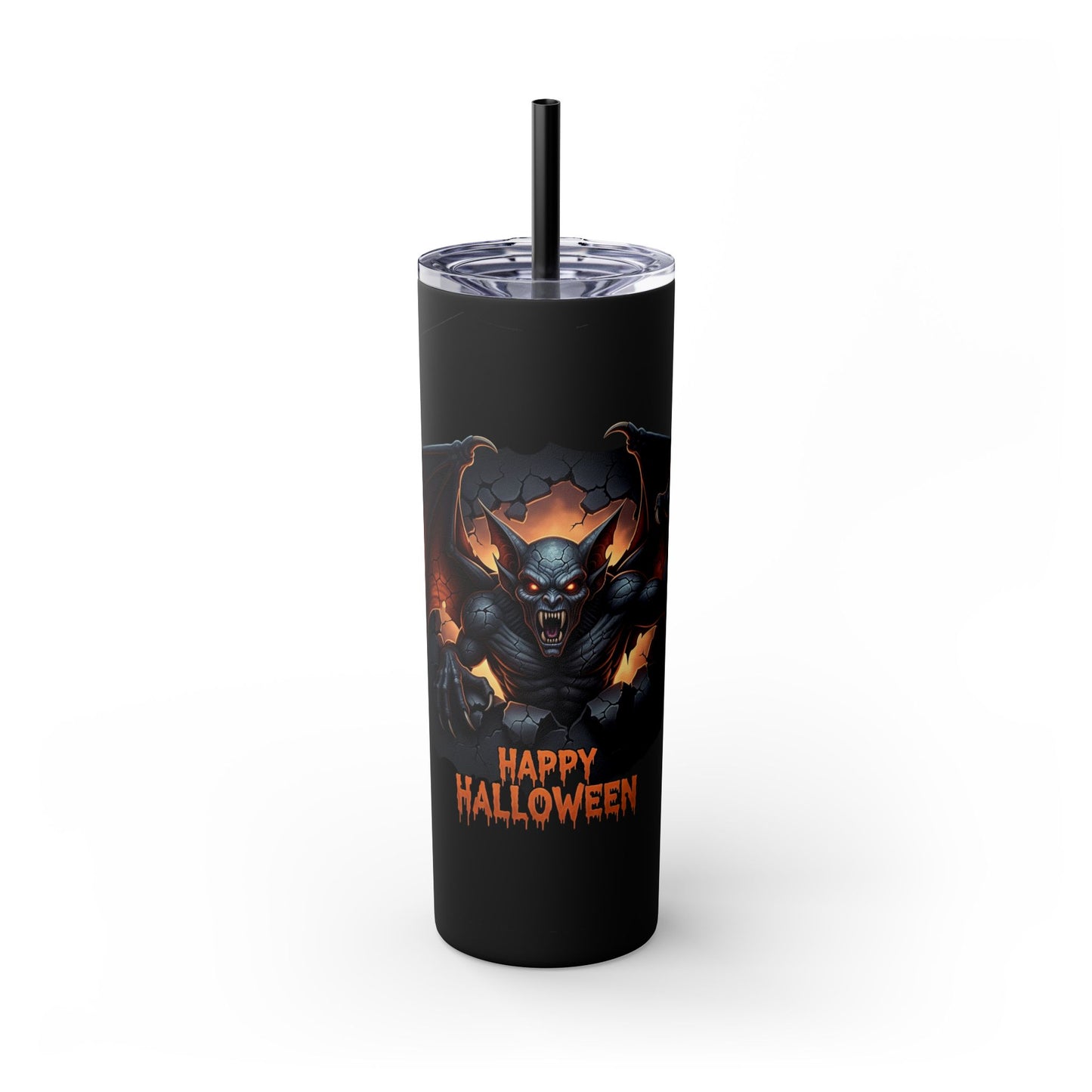 Halloween Gargoyle Skinny Tumbler with Straw, Spooky Drinkware, Perfect for Parties, Fall Decor, Trick or Treat Gifts