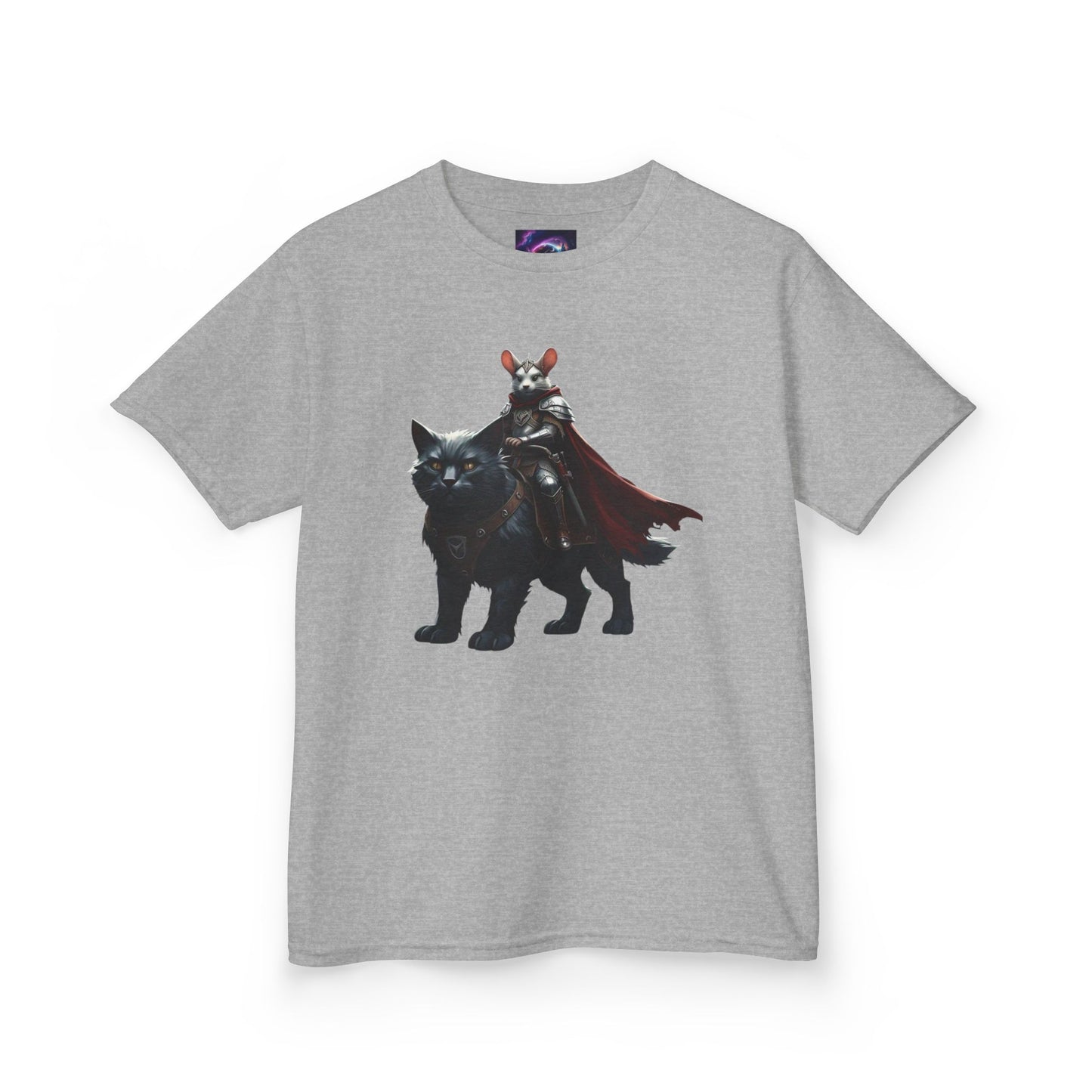 Kids Fantasy Adventure Mouse Riding Battle Cat Tee - Knight with Wolf Design