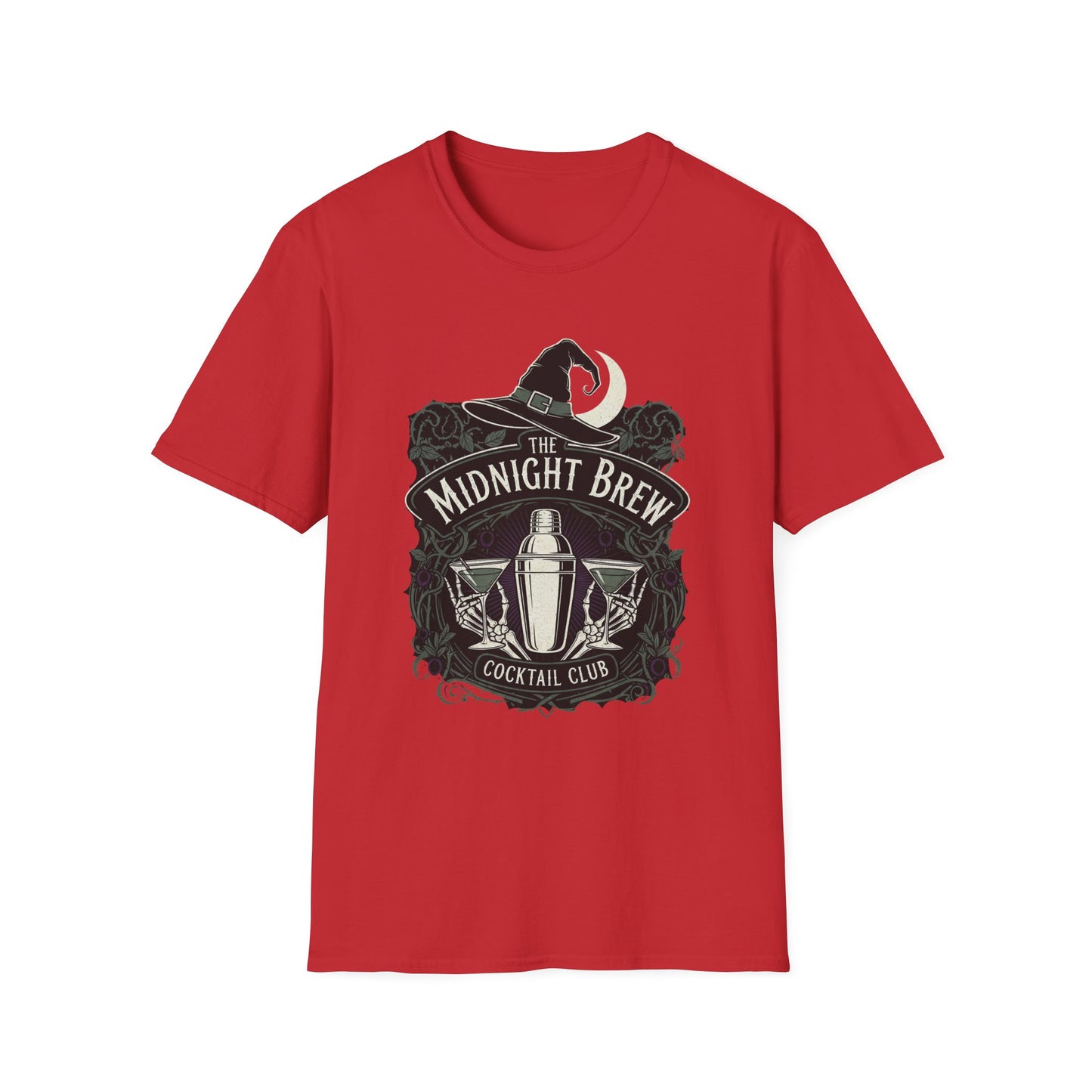 Midnight Brew Cocktail Club T-Shirt | Unisex Softstyle Tee, Barware Lovers Gift, Cocktail Party Attire, Fun Drinking Shirt, Night Out Wear