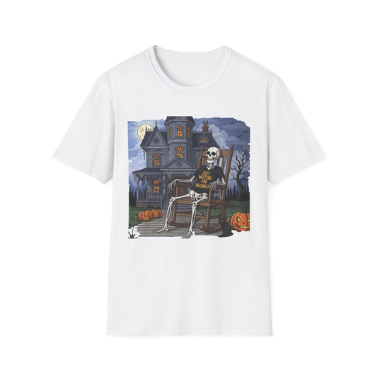 Just Waiting For Halloween Graphic Tee, Unisex Softstyle T-Shirt, Spooky Season Outfit, Perfect for Halloween Parties, Autumn Vibes, Casual Wear
