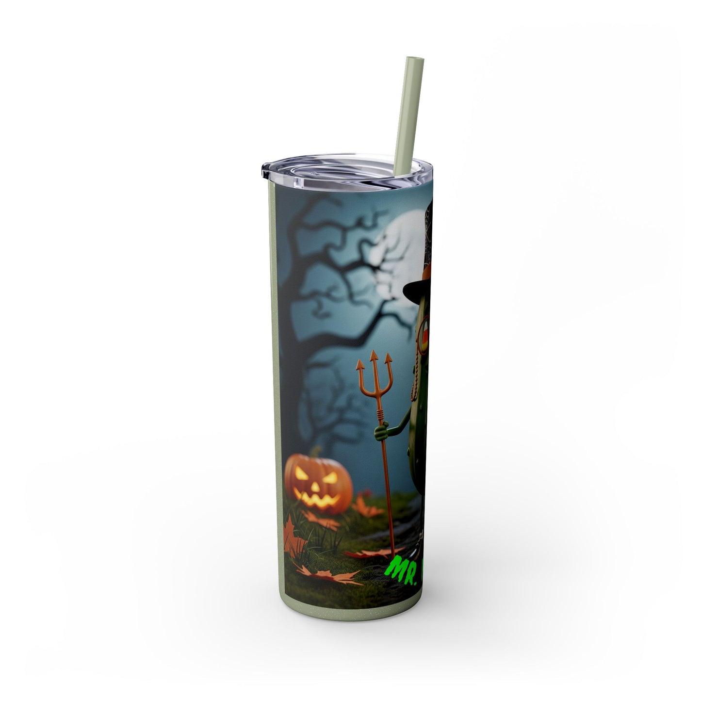 Halloween Mr. Pickle Tumbler, 20oz Skinny Tumbler with Straw, Fun for Parties, Trick or Treat, Kids Gift, Spooky Decor