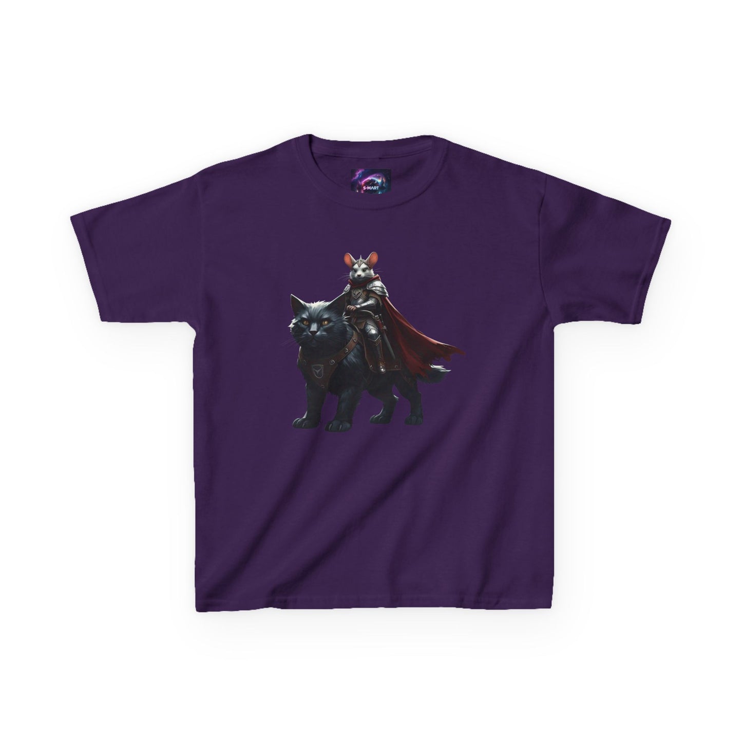 Kids Fantasy Adventure Mouse Riding Battle Cat Tee - Knight with Wolf Design