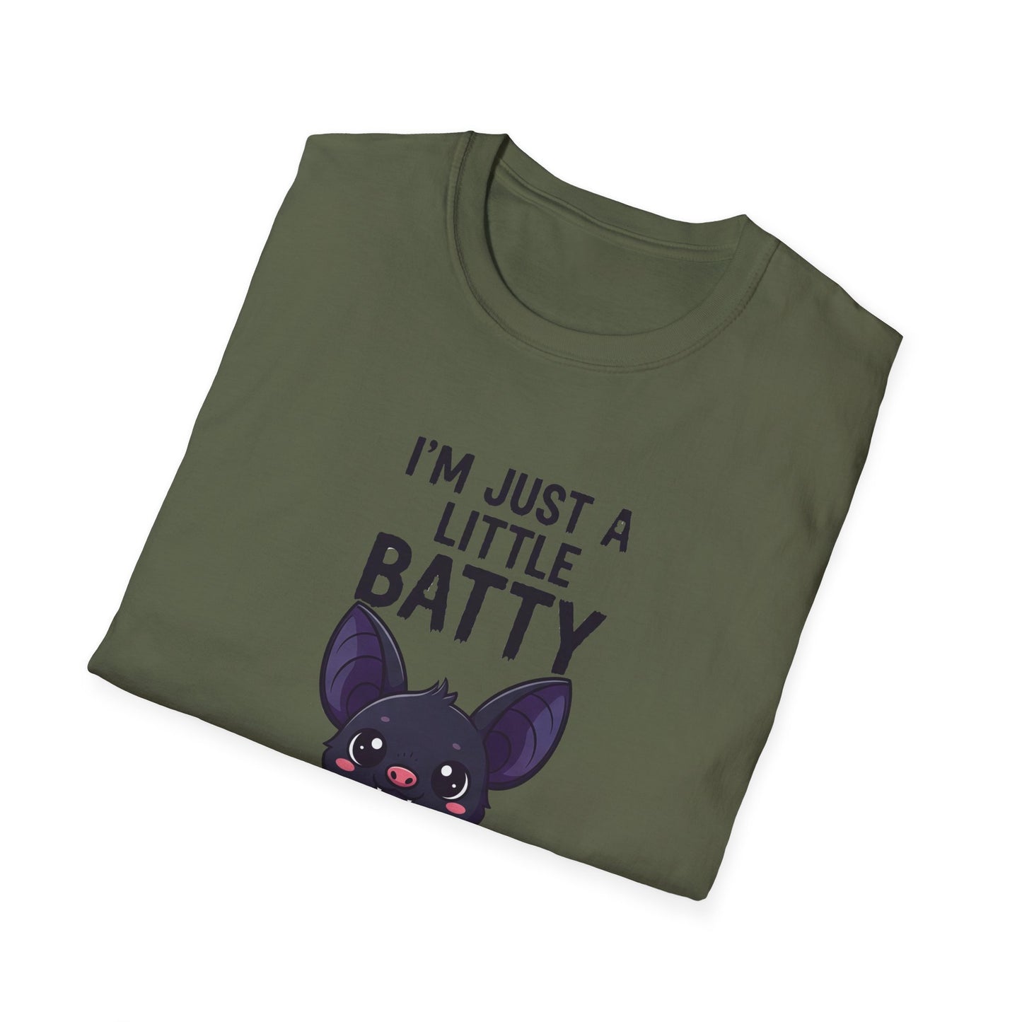 Cute I'm Just A Little Batty Graphic Tee, Funny Halloween T-Shirt, Gift for Bat Lovers, Unisex Softstyle Shirt, Quirky Casual Wear