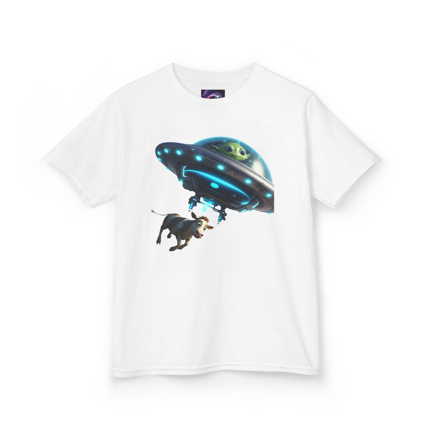 Kids UFO Cow Abduction Heavy Cotton Tee - Fun and Quirky Graphic T-Shirt for Young Explorers