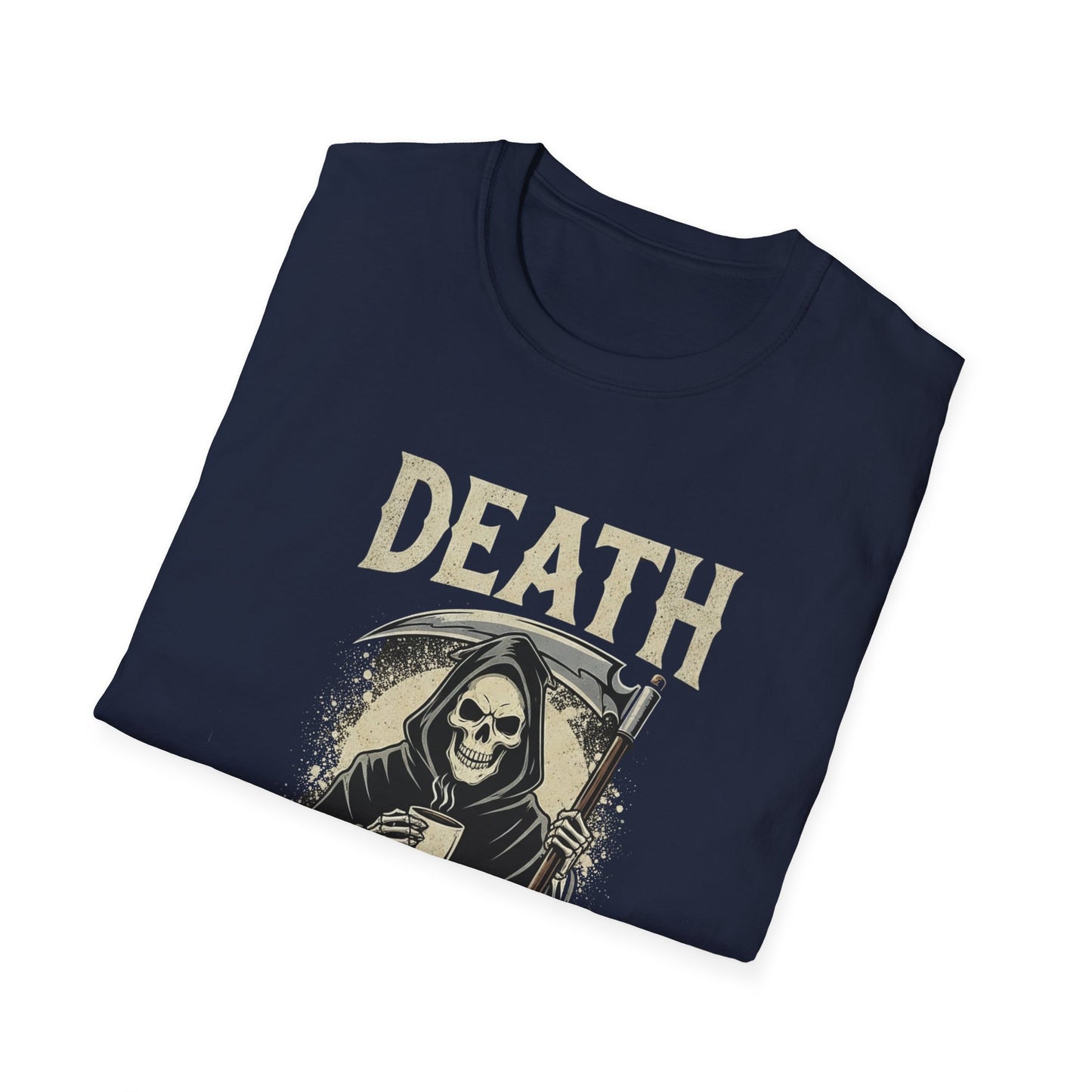 Humorous Graphic T-Shirt for Coffee Lovers, Funny Death Before Decaf Tee, Gift for Baristas, Halloween Apparel, Unisex Softstyle Shirt