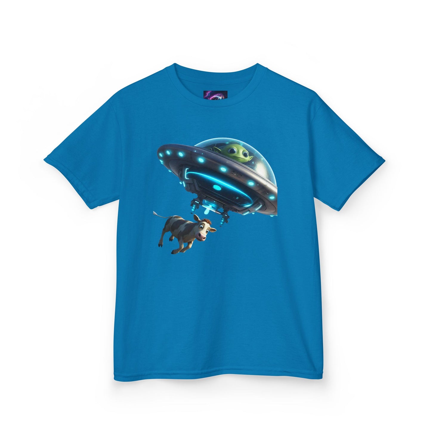 Kids UFO Cow Abduction Heavy Cotton Tee - Fun and Quirky Graphic T-Shirt for Young Explorers