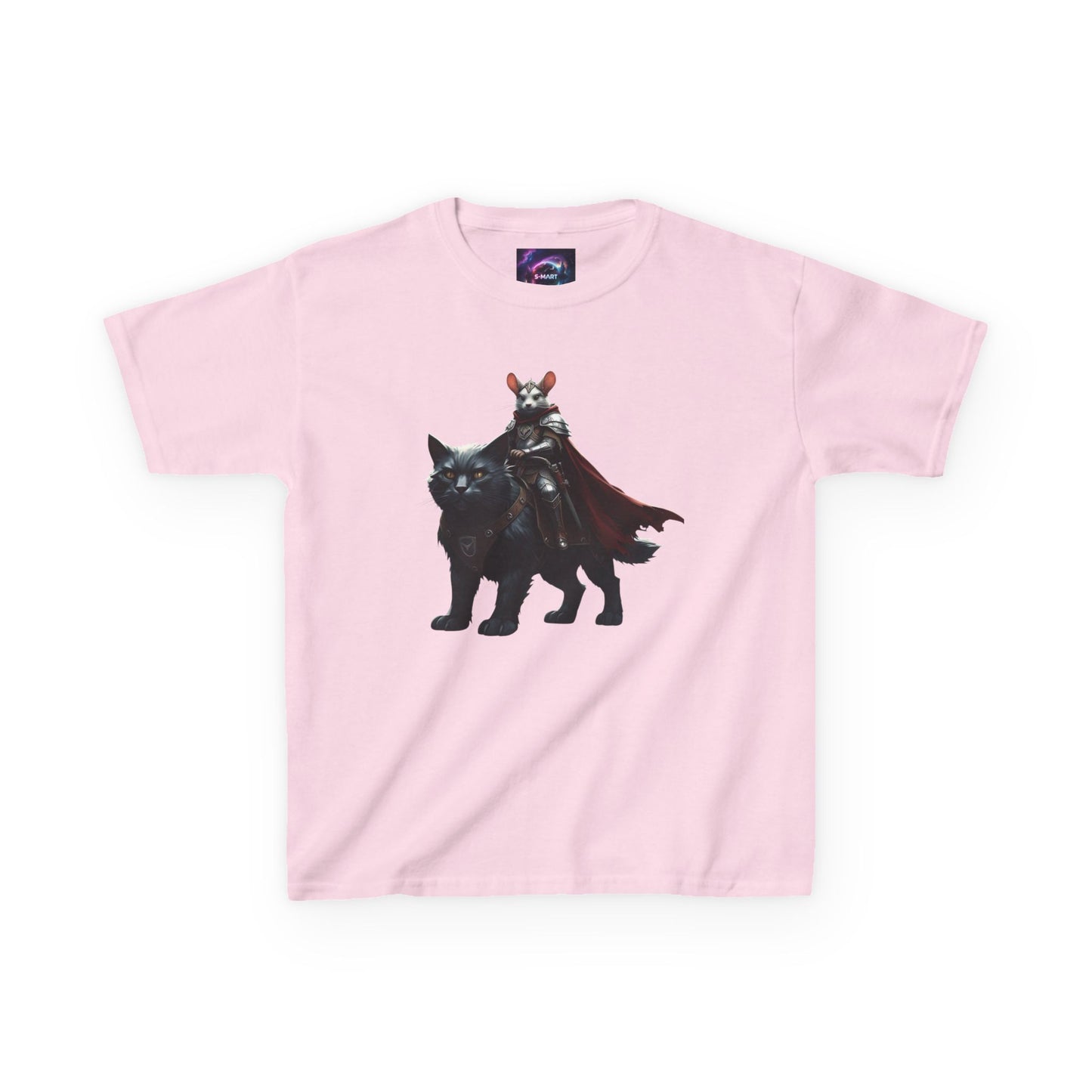 Kids Fantasy Adventure Mouse Riding Battle Cat Tee - Knight with Wolf Design