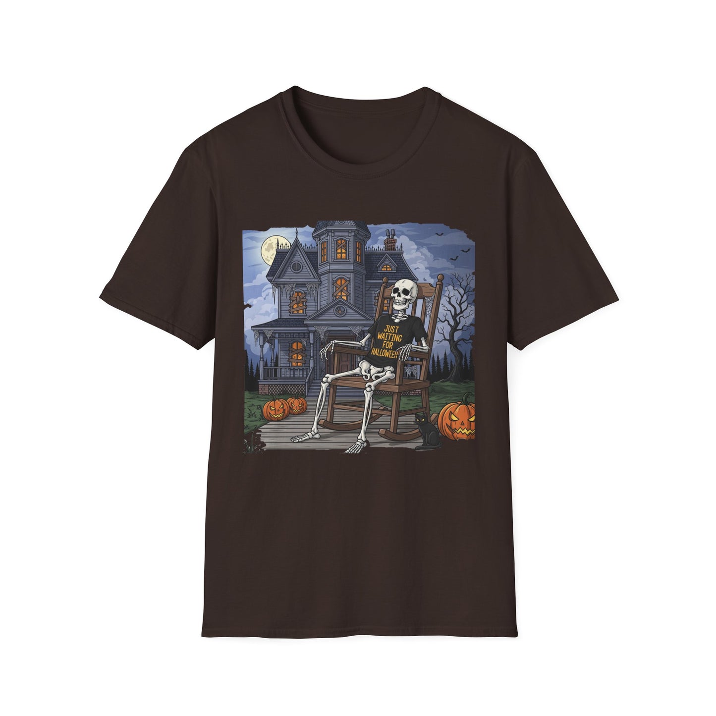 Just Waiting For Halloween Graphic Tee, Unisex Softstyle T-Shirt, Spooky Season Outfit, Perfect for Halloween Parties, Autumn Vibes, Casual Wear