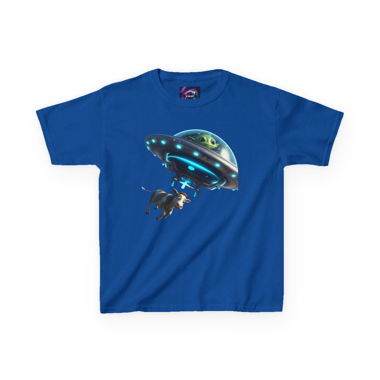 Kids UFO Cow Abduction Heavy Cotton Tee - Fun and Quirky Graphic T-Shirt for Young Explorers