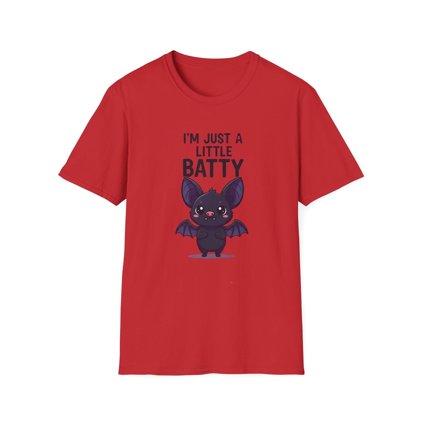 Cute I'm Just A Little Batty Graphic Tee, Funny Halloween T-Shirt, Gift for Bat Lovers, Unisex Softstyle Shirt, Quirky Casual Wear