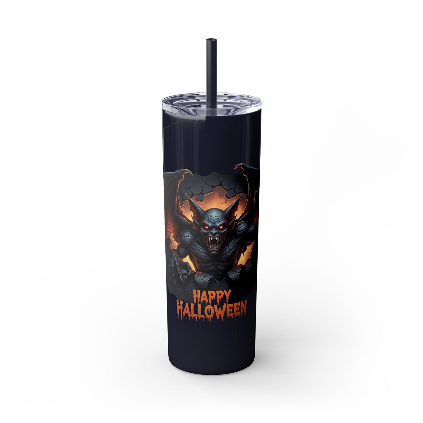 Halloween Gargoyle Skinny Tumbler with Straw, Spooky Drinkware, Perfect for Parties, Fall Decor, Trick or Treat Gifts
