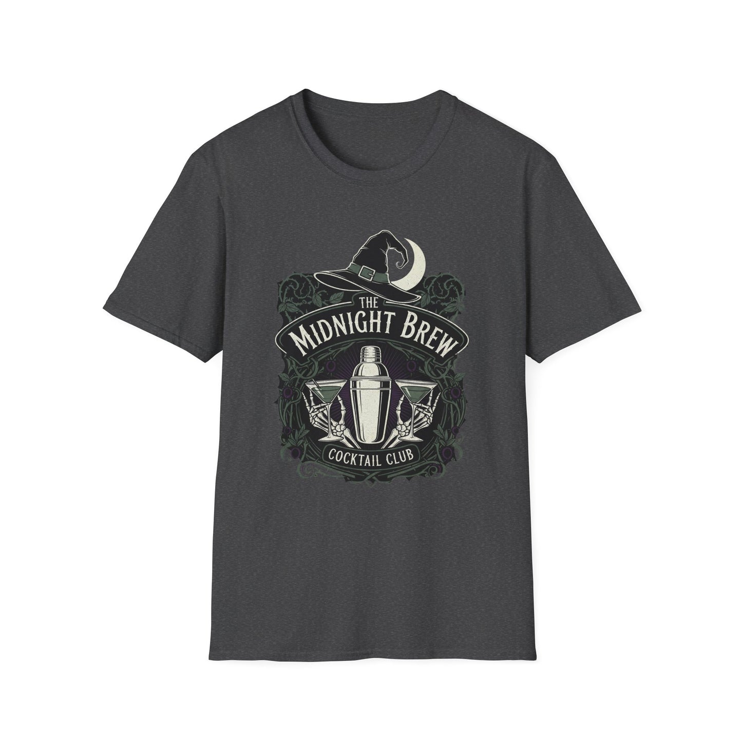 Midnight Brew Cocktail Club T-Shirt | Unisex Softstyle Tee, Barware Lovers Gift, Cocktail Party Attire, Fun Drinking Shirt, Night Out Wear