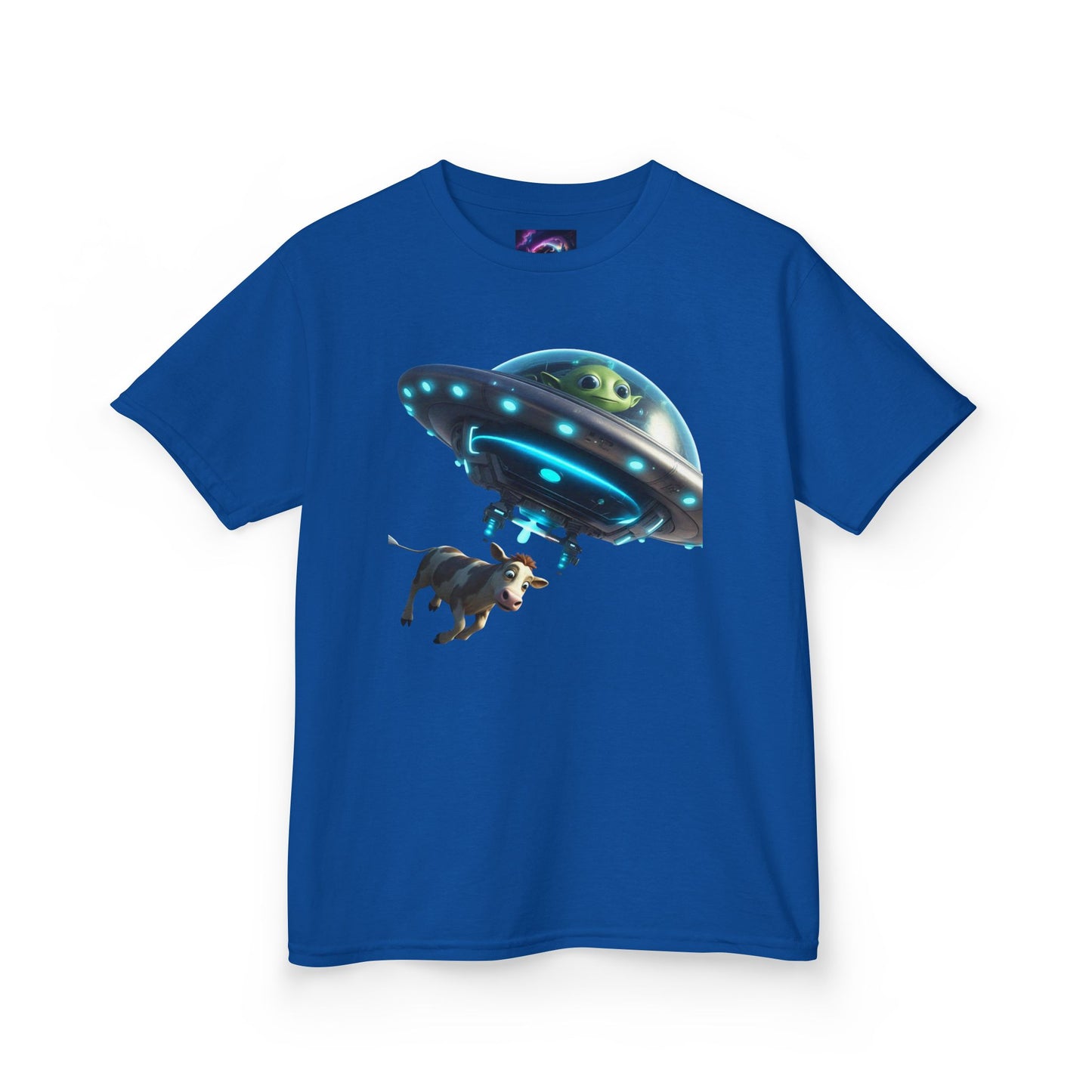 Kids UFO Cow Abduction Heavy Cotton Tee - Fun and Quirky Graphic T-Shirt for Young Explorers
