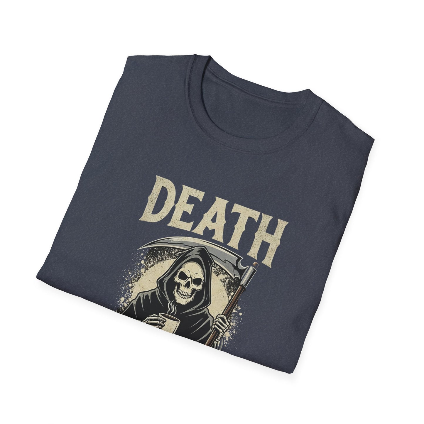 Humorous Graphic T-Shirt for Coffee Lovers, Funny Death Before Decaf Tee, Gift for Baristas, Halloween Apparel, Unisex Softstyle Shirt