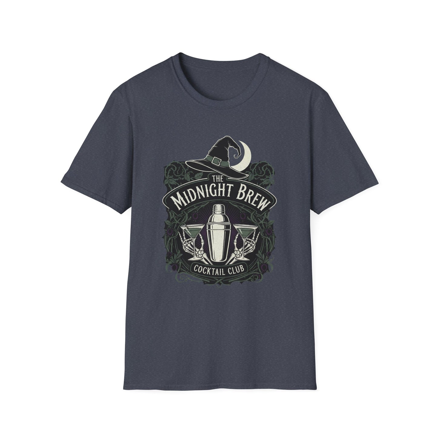 Midnight Brew Cocktail Club T-Shirt | Unisex Softstyle Tee, Barware Lovers Gift, Cocktail Party Attire, Fun Drinking Shirt, Night Out Wear
