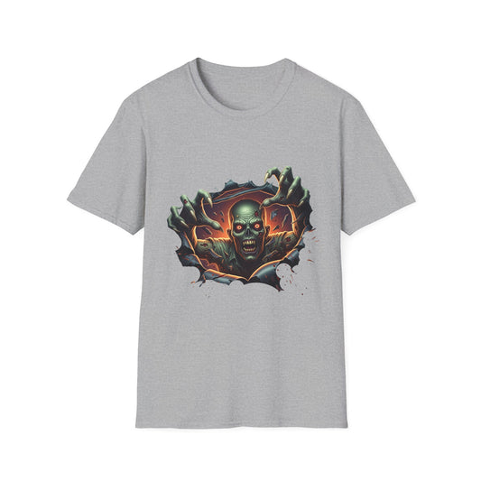 3D Spooky Zombie Graphic T-Shirt, Halloween Shirt, Unisex Softstyle Tee, Gift for Horror Fans, Casual Wear, Creepy Apparel