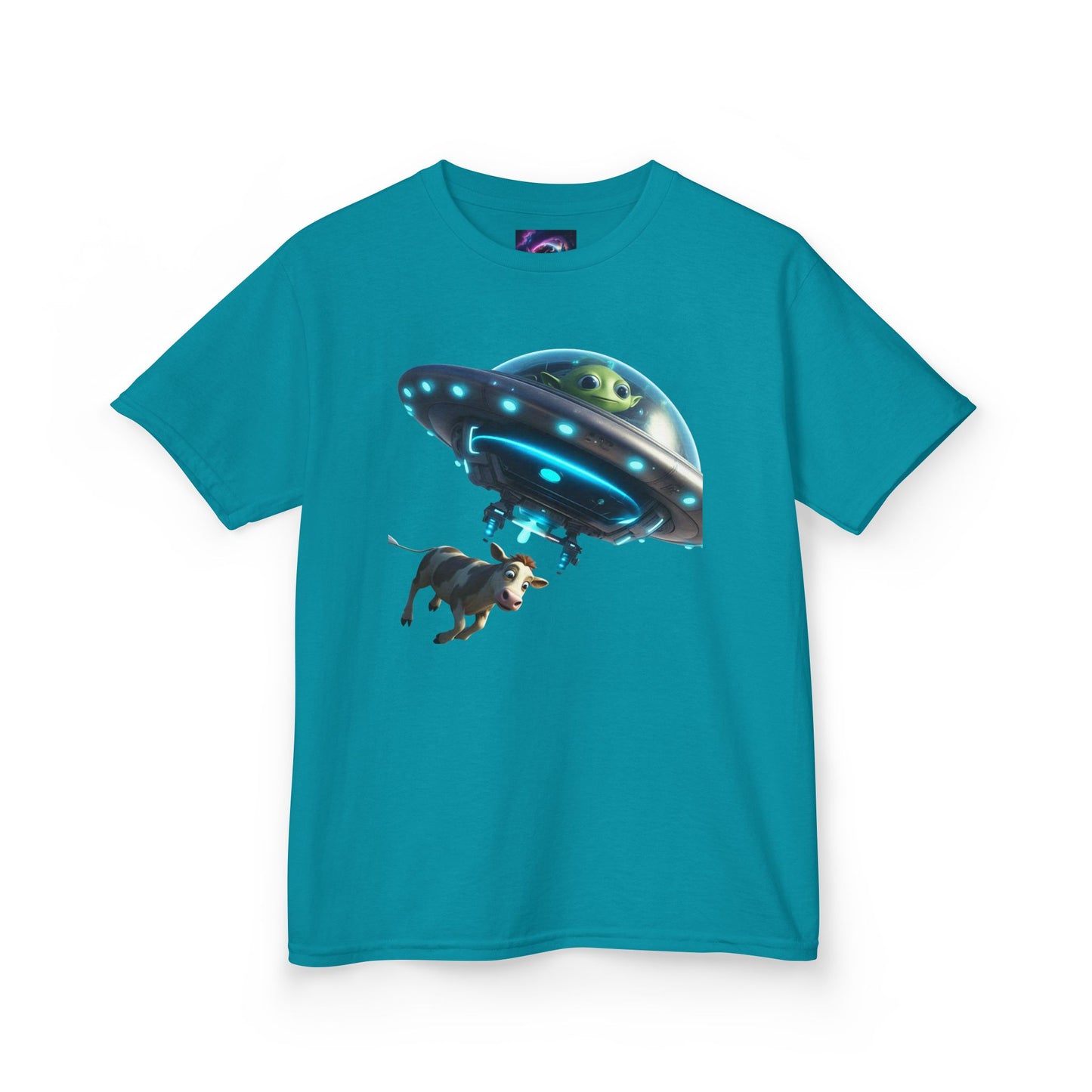 Kids UFO Cow Abduction Heavy Cotton Tee - Fun and Quirky Graphic T-Shirt for Young Explorers