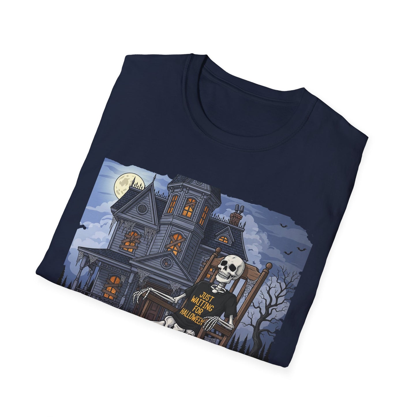 Just Waiting For Halloween Graphic Tee, Unisex Softstyle T-Shirt, Spooky Season Outfit, Perfect for Halloween Parties, Autumn Vibes, Casual Wear