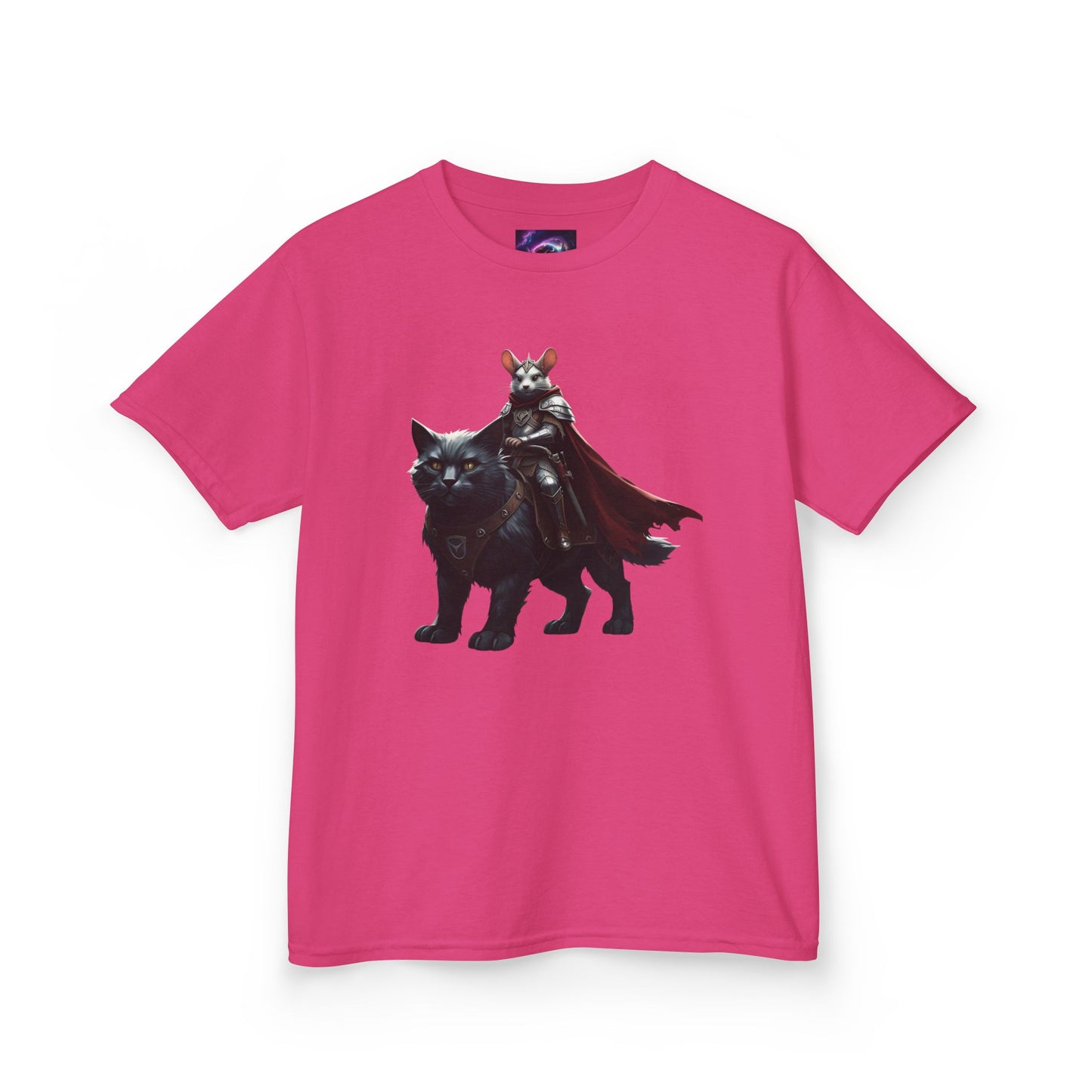 Kids Fantasy Adventure Mouse Riding Battle Cat Tee - Knight with Wolf Design