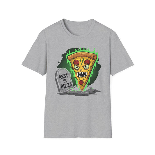 Rest In Pizza-Themed Graphic Tee for Food Lovers, Halloween Costume, Rest in Pizza Shirt, Fun Gift, Unisex Softstyle T-Shirt