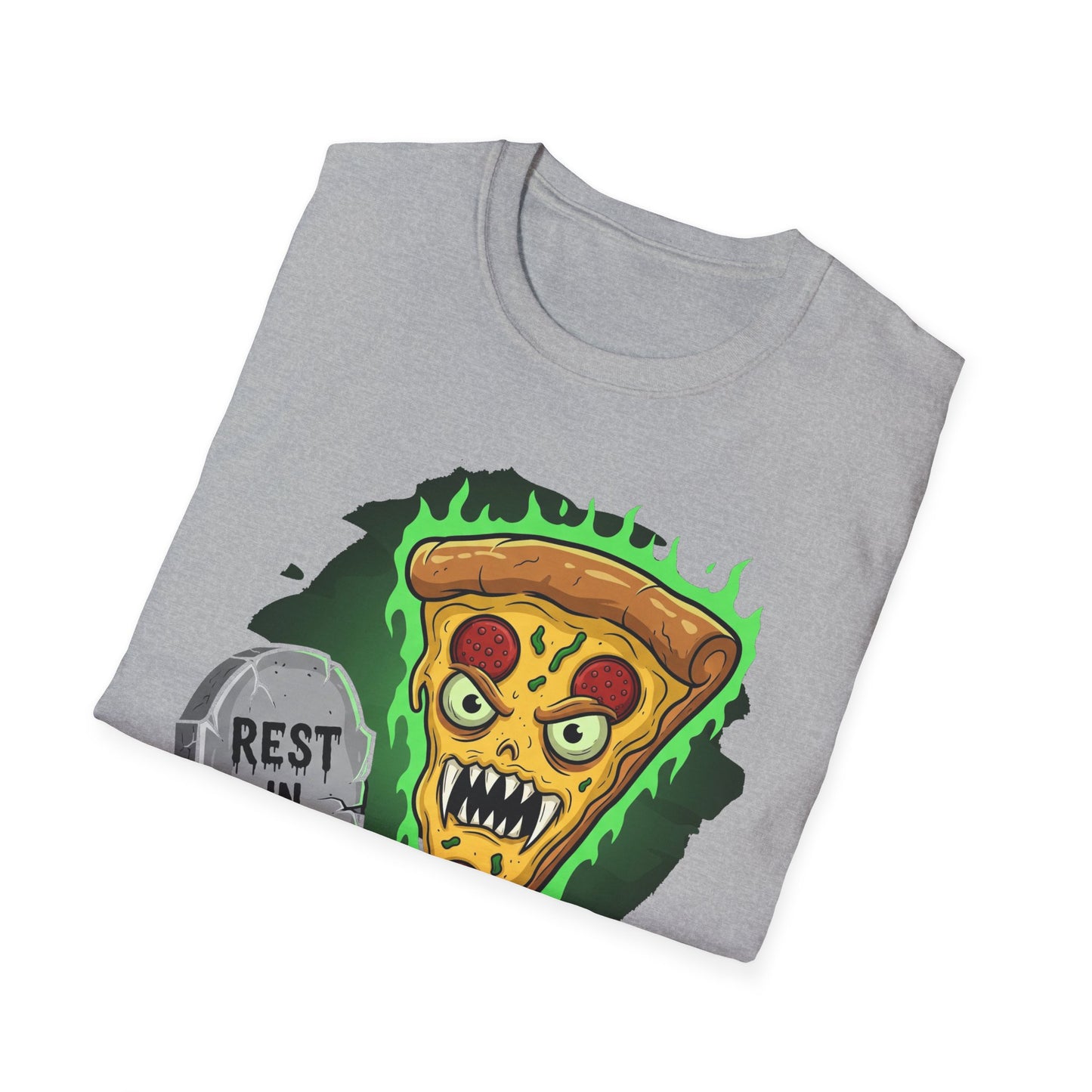 Rest In Pizza-Themed Graphic Tee for Food Lovers, Halloween Costume, Rest in Pizza Shirt, Fun Gift, Unisex Softstyle T-Shirt