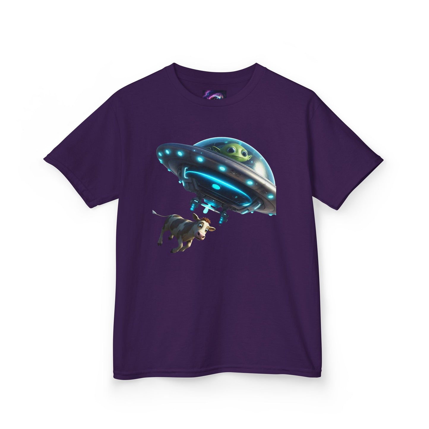 Kids UFO Cow Abduction Heavy Cotton Tee - Fun and Quirky Graphic T-Shirt for Young Explorers