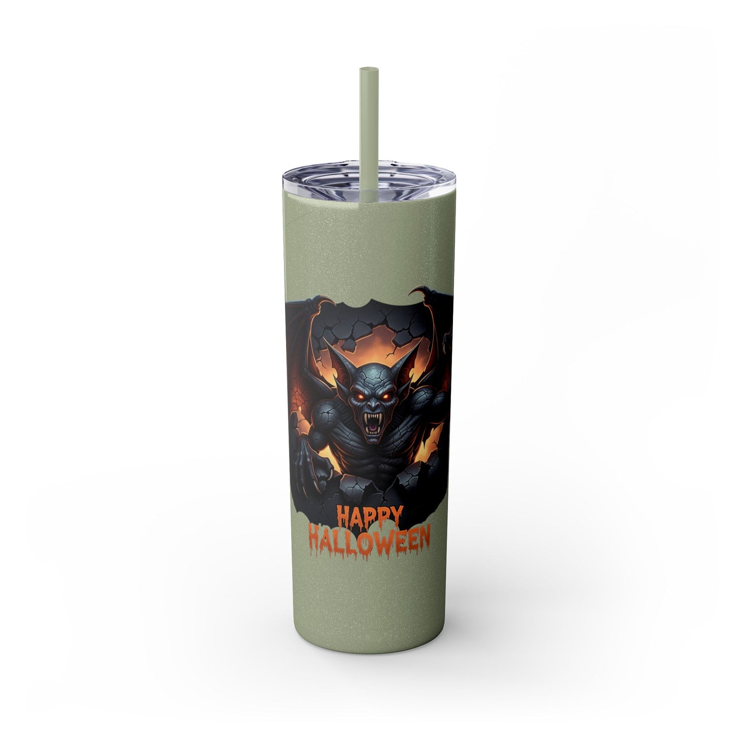 Halloween Gargoyle Skinny Tumbler with Straw, Spooky Drinkware, Perfect for Parties, Fall Decor, Trick or Treat Gifts