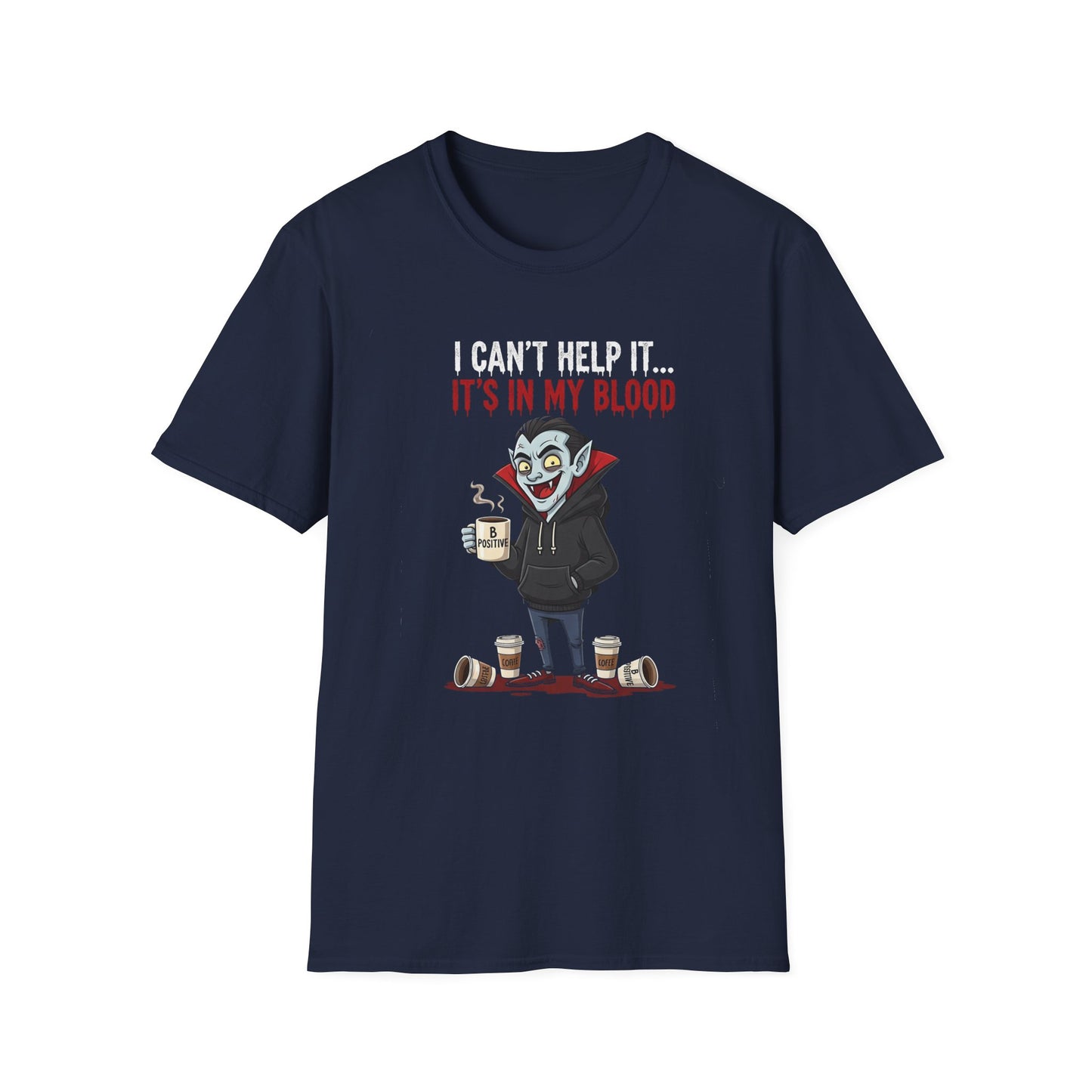 Coffee Lover's Vampire Its In My Blood Unisex T-Shirt, Funny Graphic Tee, Gift for Baristas, Coffee Addicts, Casual Wear, Halloween Apparel