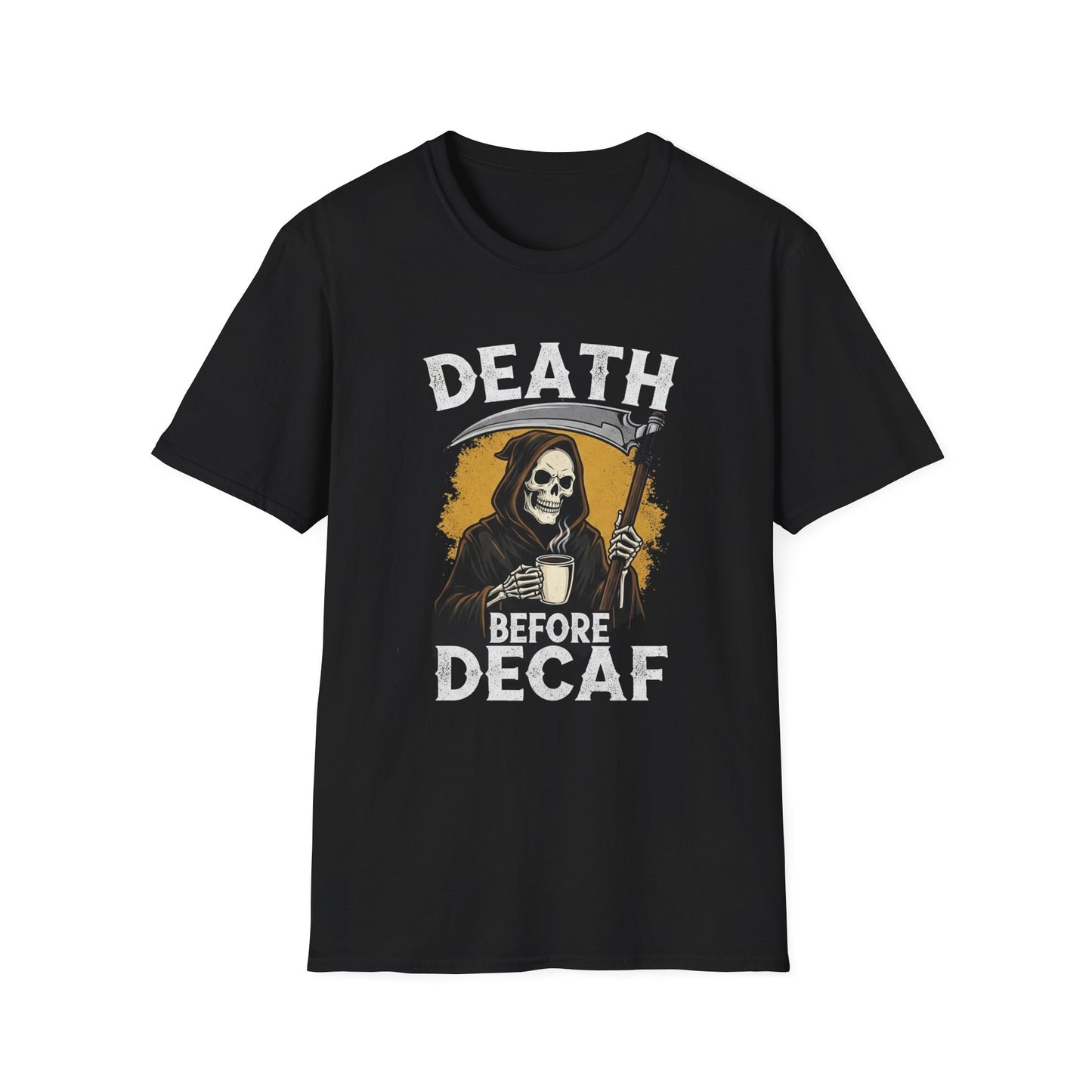 Death Before Decaf T-Shirt, Funny Coffee Shirt, Unisex Casual Tee, Gift for Coffee Lovers, Halloween Apparel, Graphic Tee