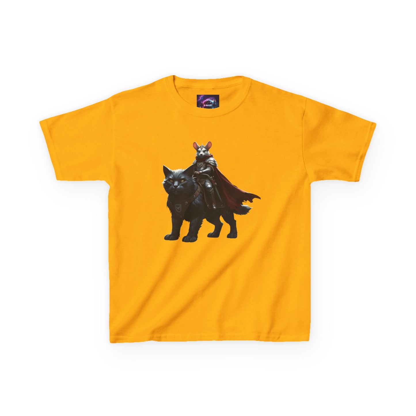 Kids Fantasy Adventure Mouse Riding Battle Cat Tee - Knight with Wolf Design