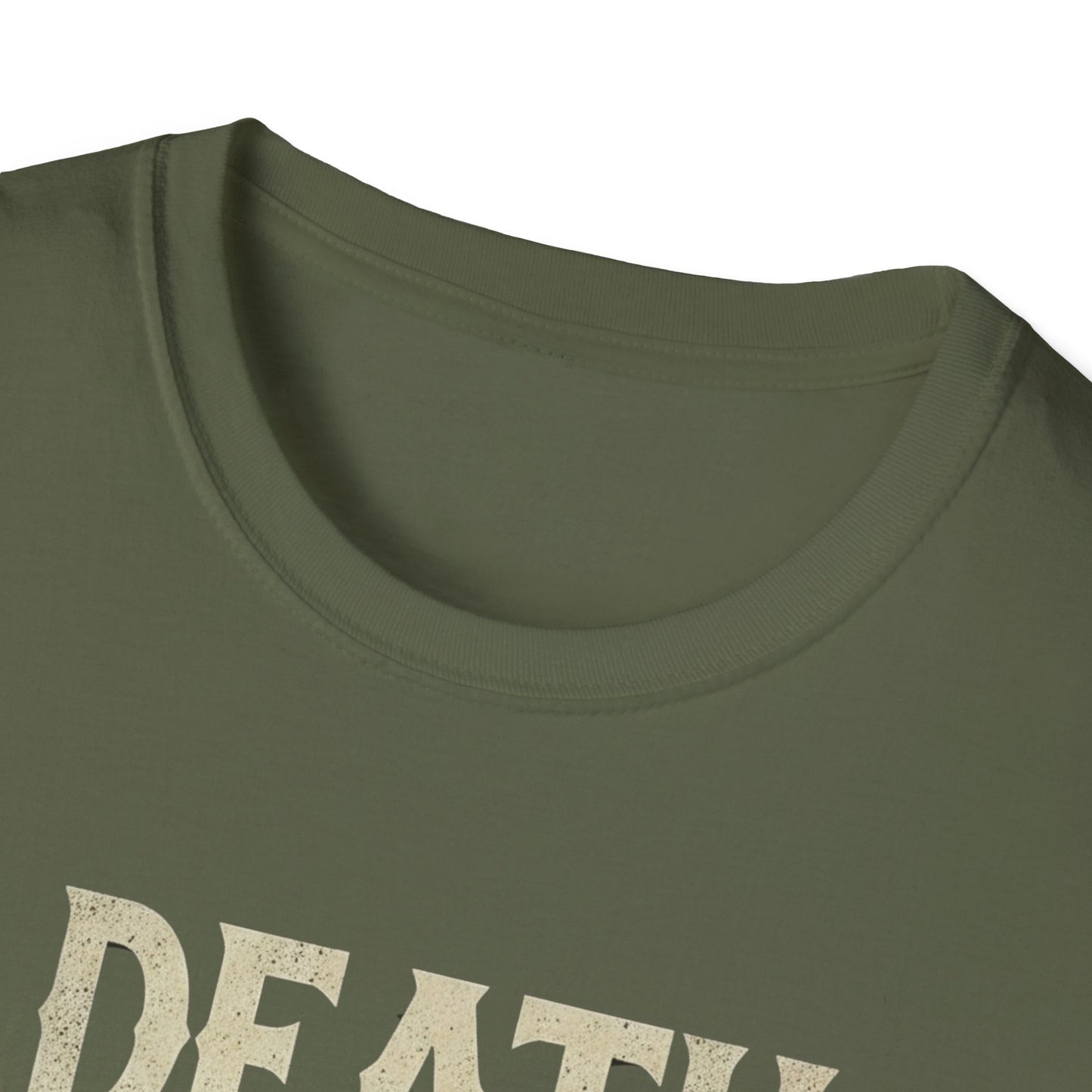 Humorous Graphic T-Shirt for Coffee Lovers, Funny Death Before Decaf Tee, Gift for Baristas, Halloween Apparel, Unisex Softstyle Shirt