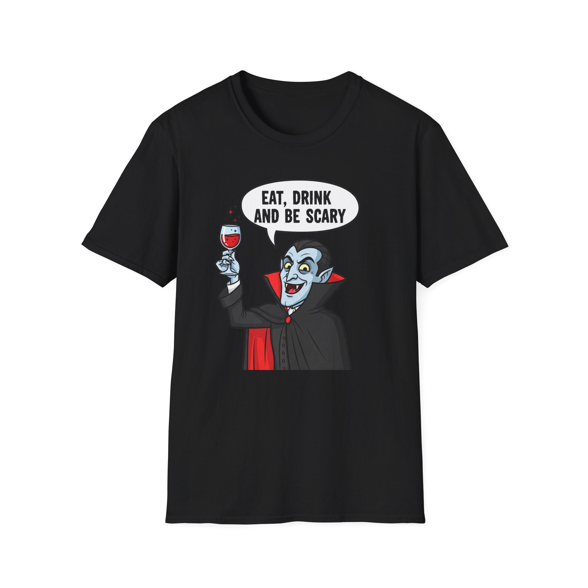 Halloween Vampire Eat Drink Be Scary T-Shirt, Unisex Cotton Tee, Spooky Graphic Tee, Costume Party Shirt, Gift for Halloween Lovers, Eat Drink Be Scary