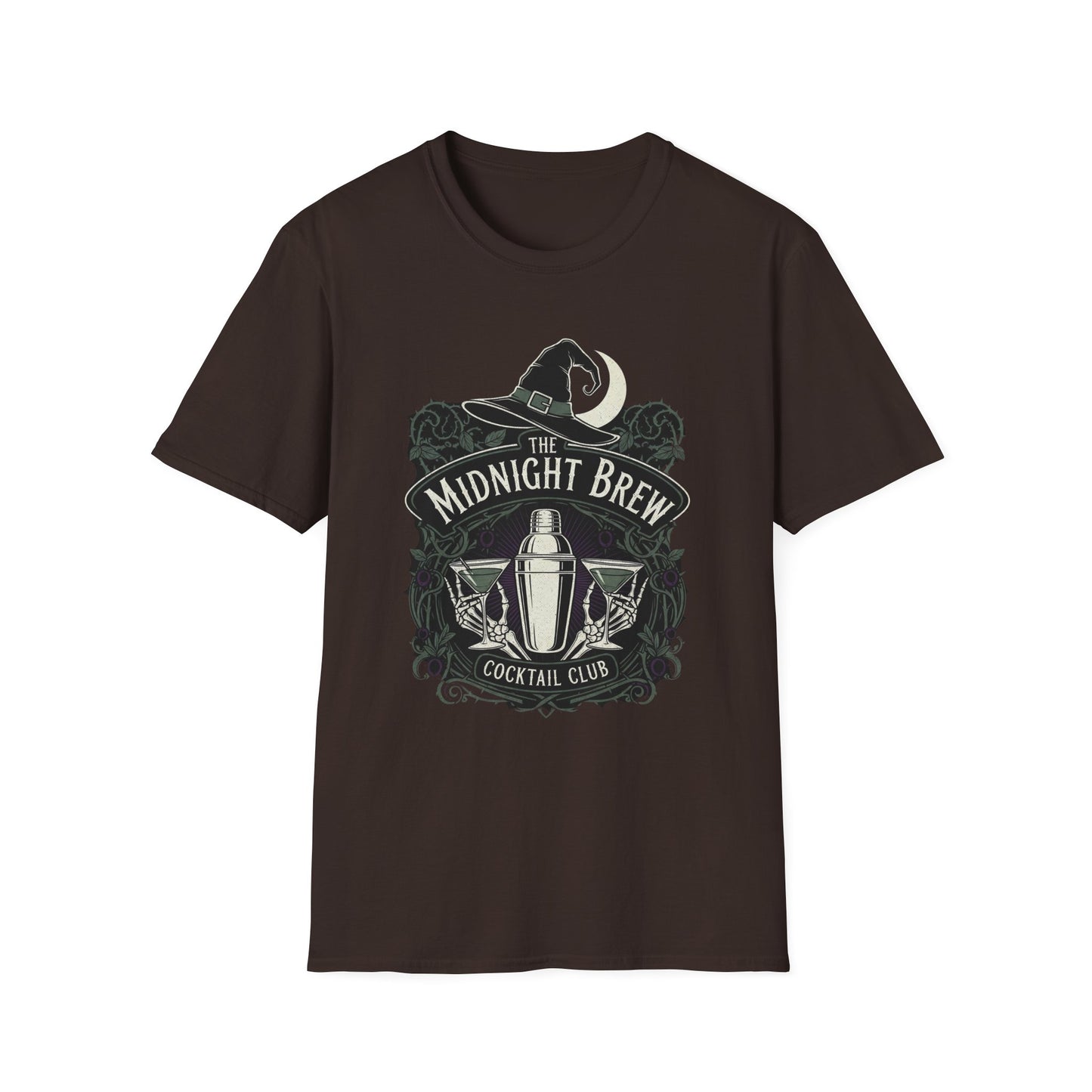 Midnight Brew Cocktail Club T-Shirt | Unisex Softstyle Tee, Barware Lovers Gift, Cocktail Party Attire, Fun Drinking Shirt, Night Out Wear