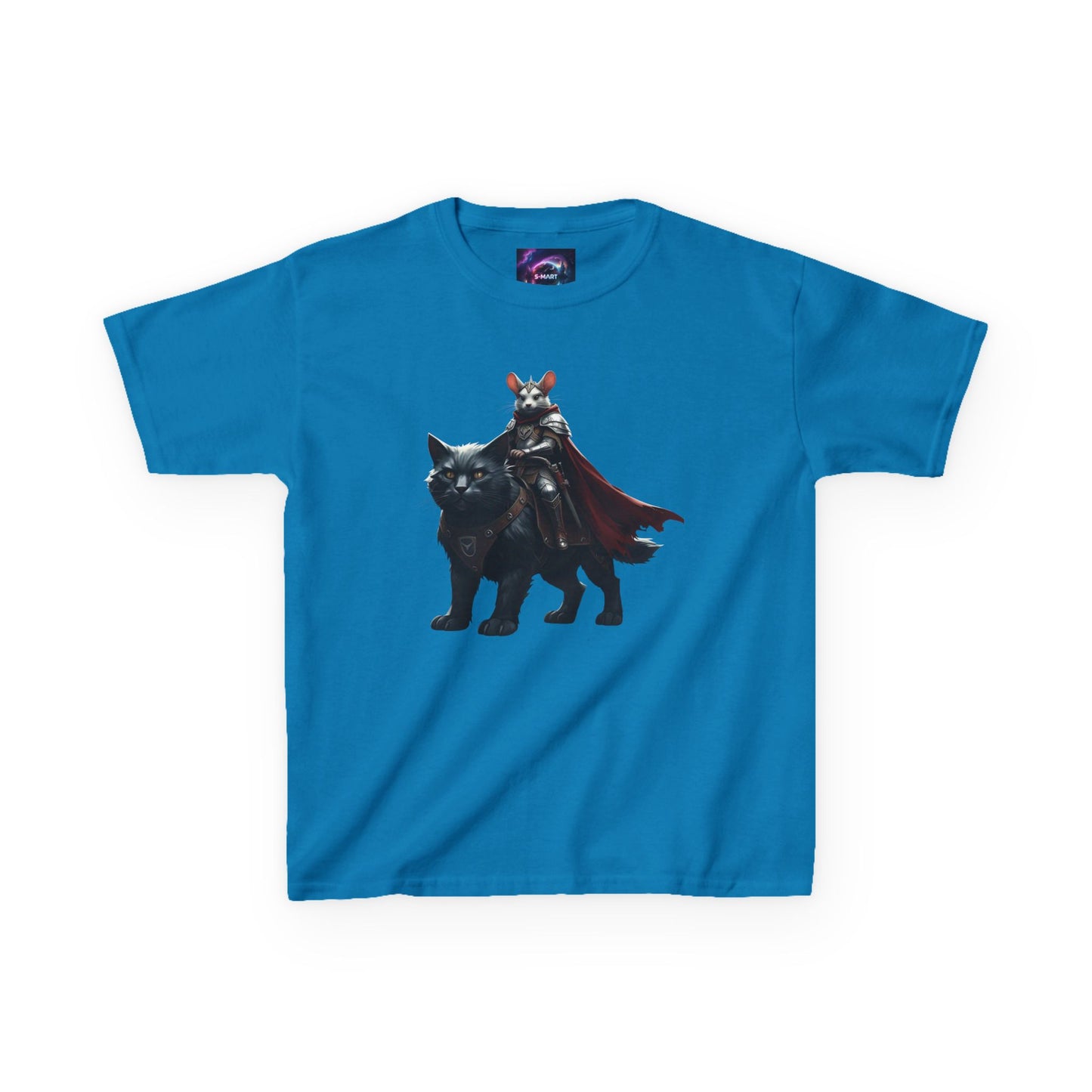 Kids Fantasy Adventure Mouse Riding Battle Cat Tee - Knight with Wolf Design