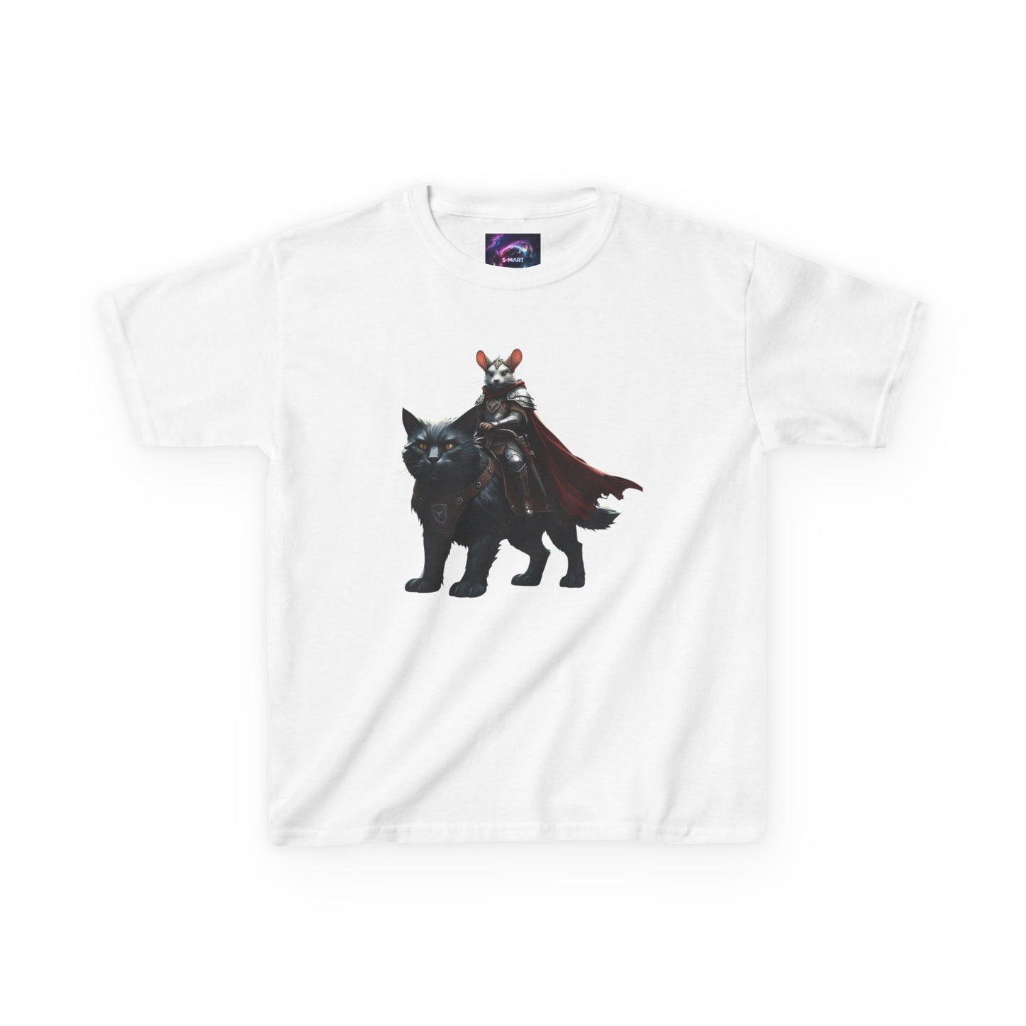 Kids Fantasy Adventure Mouse Riding Battle Cat Tee - Knight with Wolf Design
