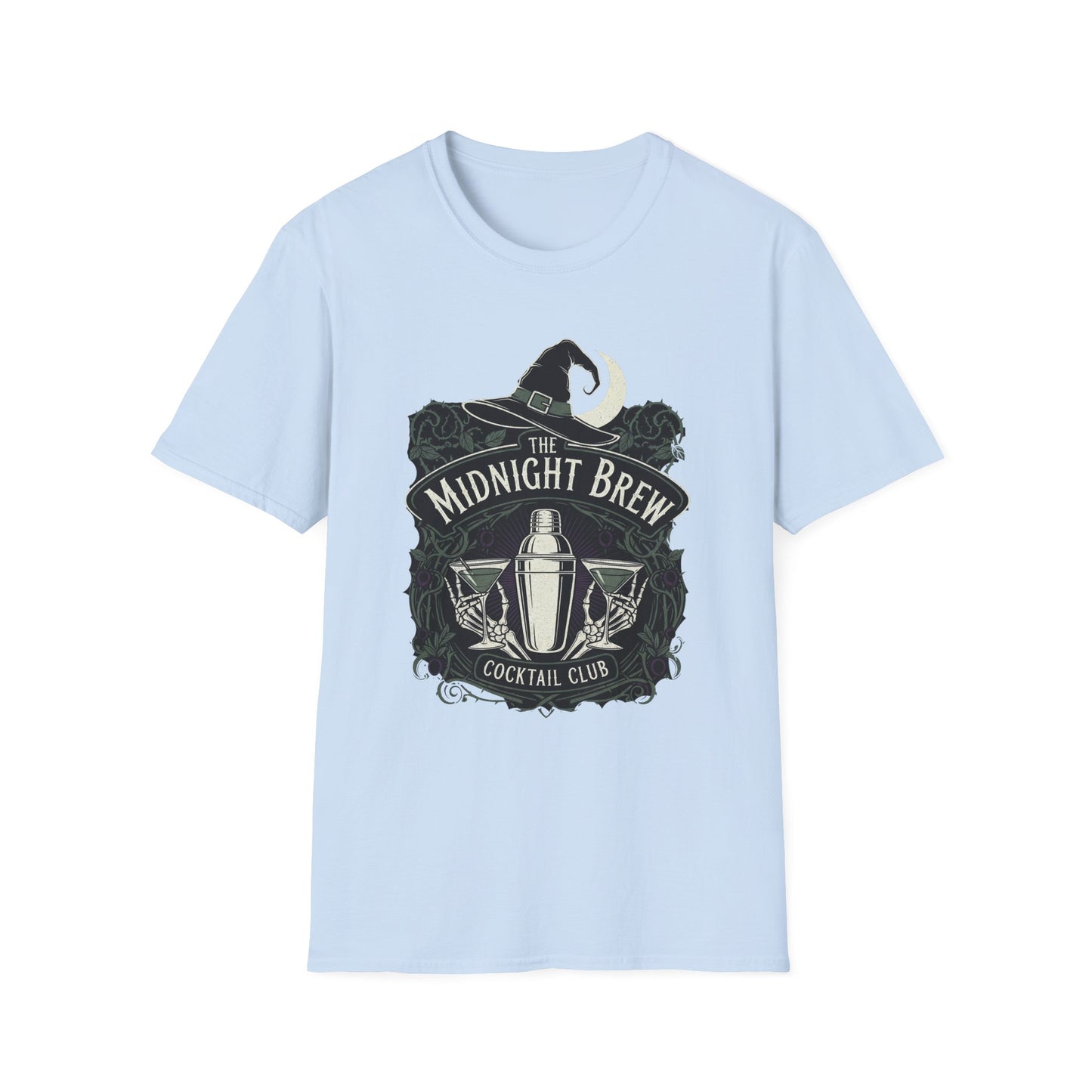 Midnight Brew Cocktail Club T-Shirt | Unisex Softstyle Tee, Barware Lovers Gift, Cocktail Party Attire, Fun Drinking Shirt, Night Out Wear