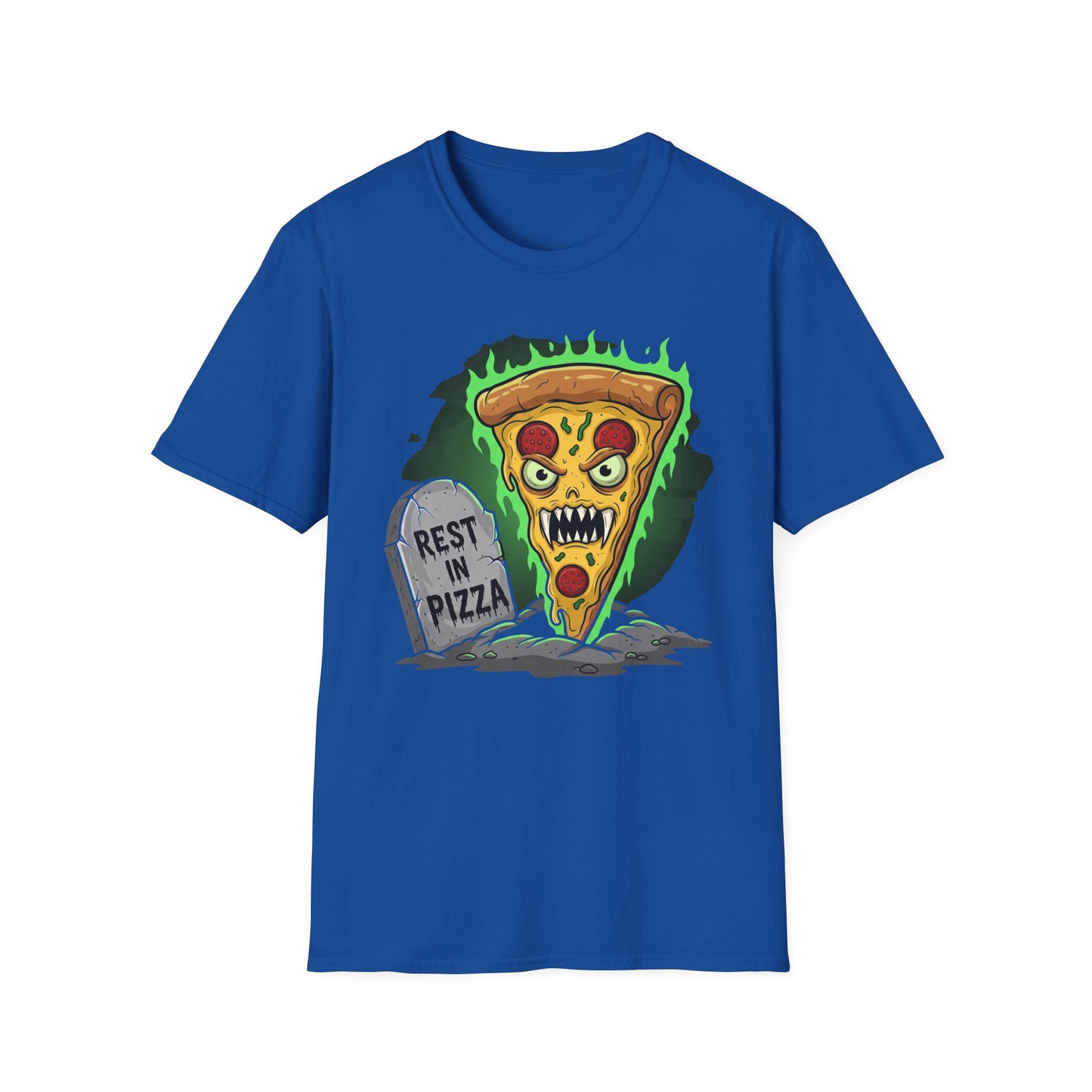 Rest In Pizza-Themed Graphic Tee for Food Lovers, Halloween Costume, Rest in Pizza Shirt, Fun Gift, Unisex Softstyle T-Shirt