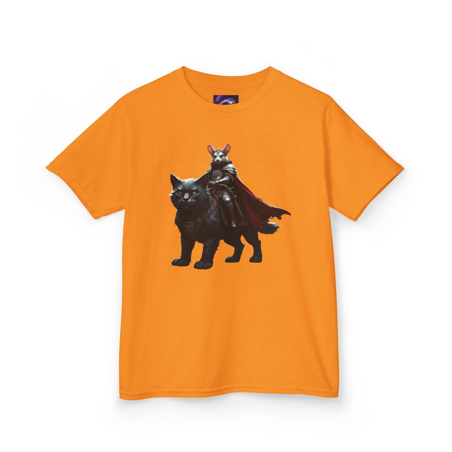 Kids Fantasy Adventure Mouse Riding Battle Cat Tee - Knight with Wolf Design