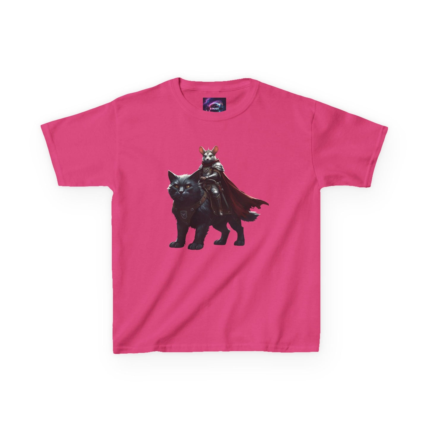 Kids Fantasy Adventure Mouse Riding Battle Cat Tee - Knight with Wolf Design