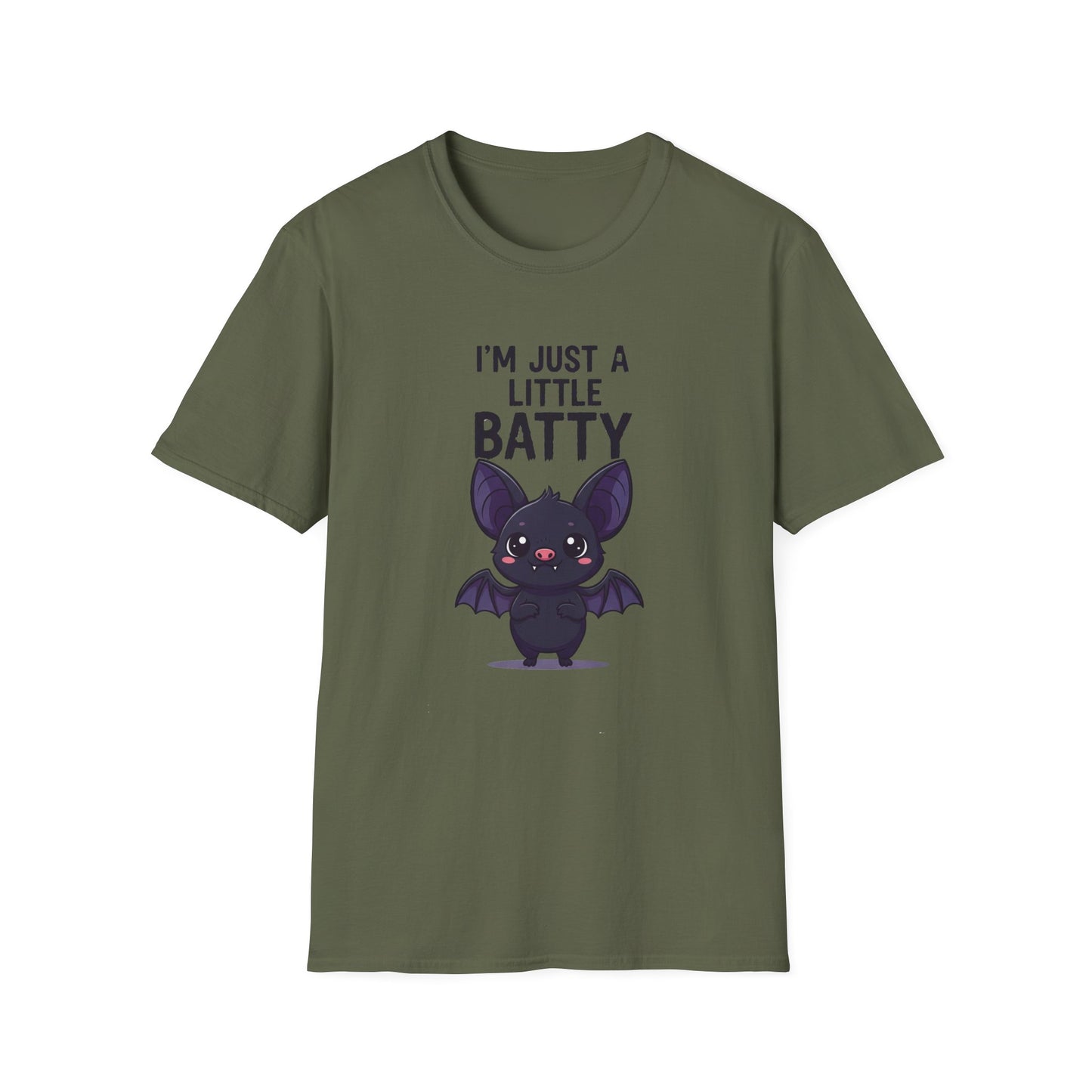 Cute I'm Just A Little Batty Graphic Tee, Funny Halloween T-Shirt, Gift for Bat Lovers, Unisex Softstyle Shirt, Quirky Casual Wear