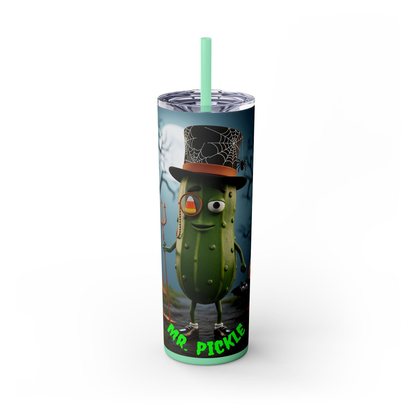 Halloween Mr. Pickle Tumbler, 20oz Skinny Tumbler with Straw, Fun for Parties, Trick or Treat, Kids Gift, Spooky Decor