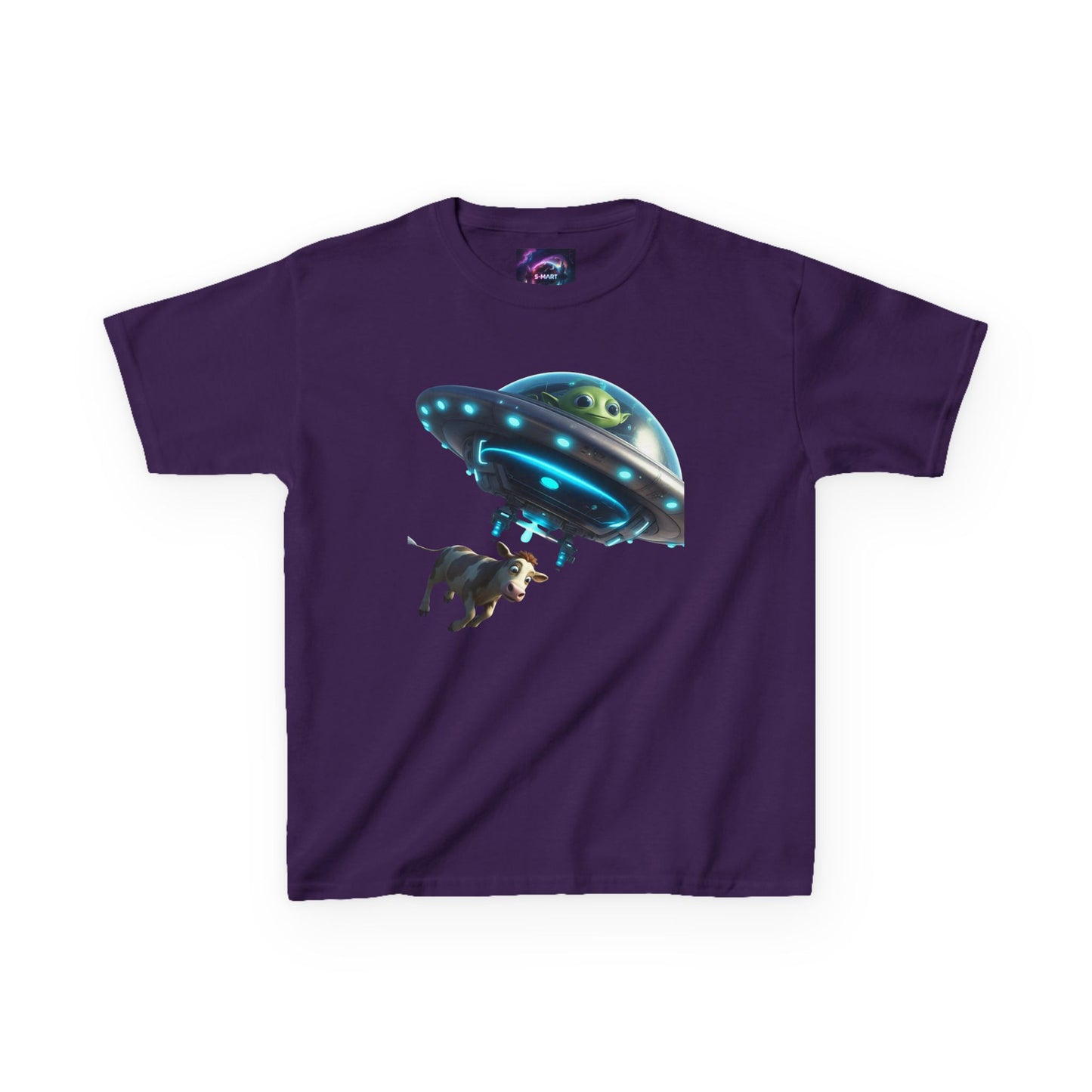 Kids UFO Cow Abduction Heavy Cotton Tee - Fun and Quirky Graphic T-Shirt for Young Explorers