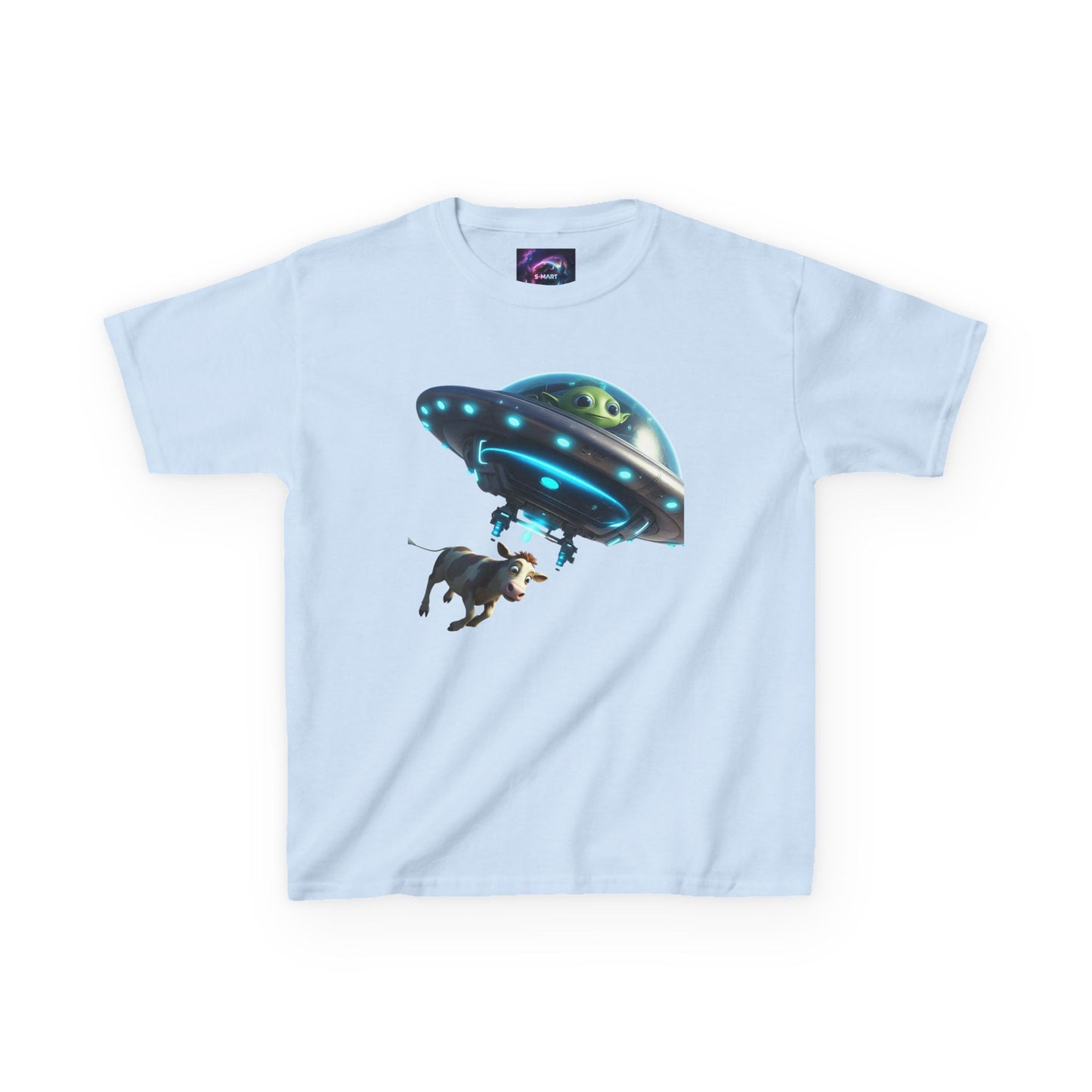 Kids UFO Cow Abduction Heavy Cotton Tee - Fun and Quirky Graphic T-Shirt for Young Explorers