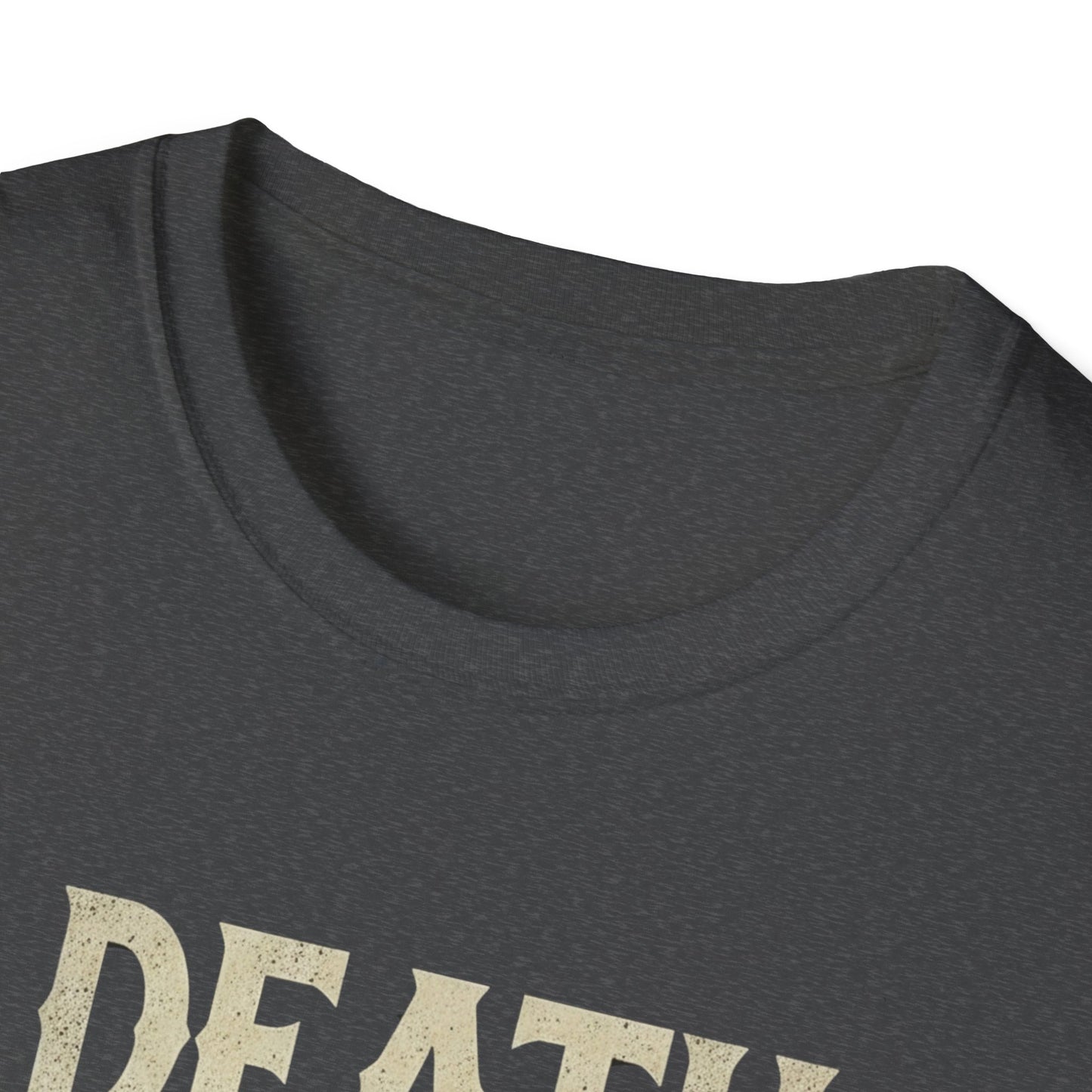 Humorous Graphic T-Shirt for Coffee Lovers, Funny Death Before Decaf Tee, Gift for Baristas, Halloween Apparel, Unisex Softstyle Shirt