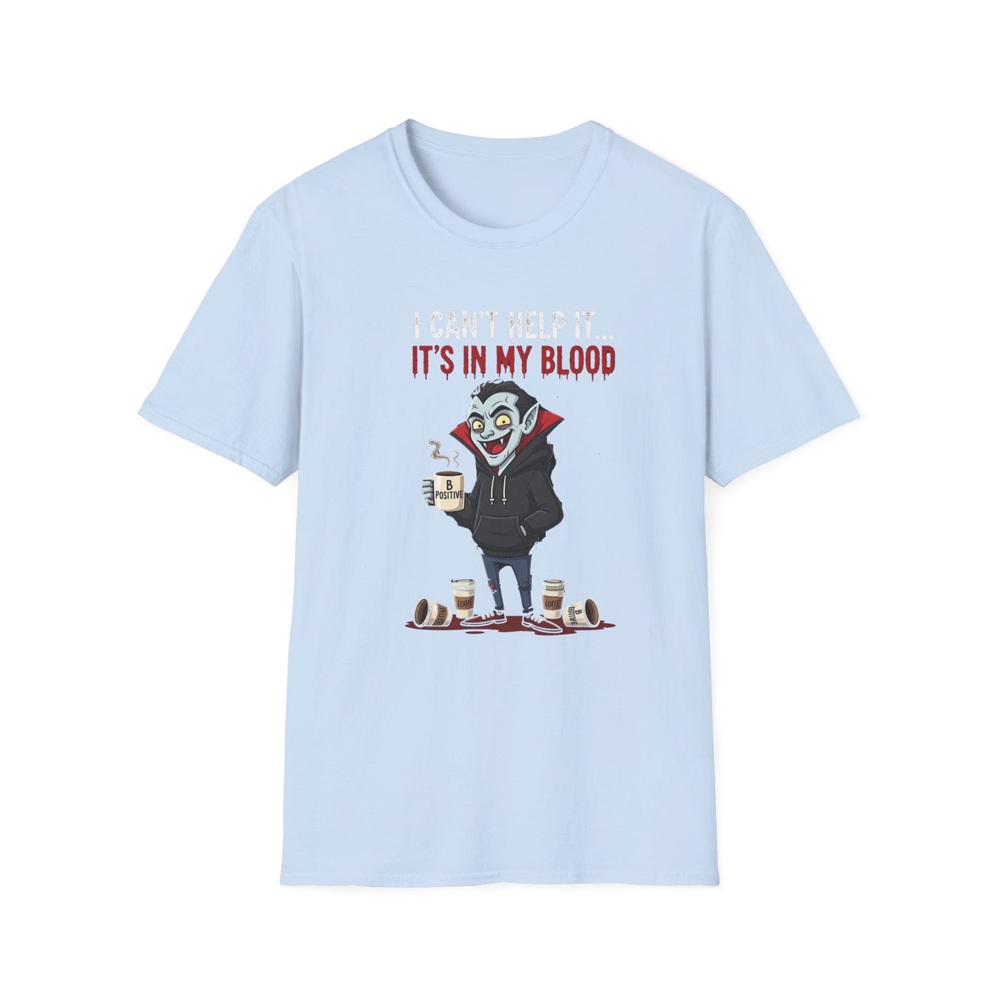 Coffee Lover's Vampire Its In My Blood Unisex T-Shirt, Funny Graphic Tee, Gift for Baristas, Coffee Addicts, Casual Wear, Halloween Apparel