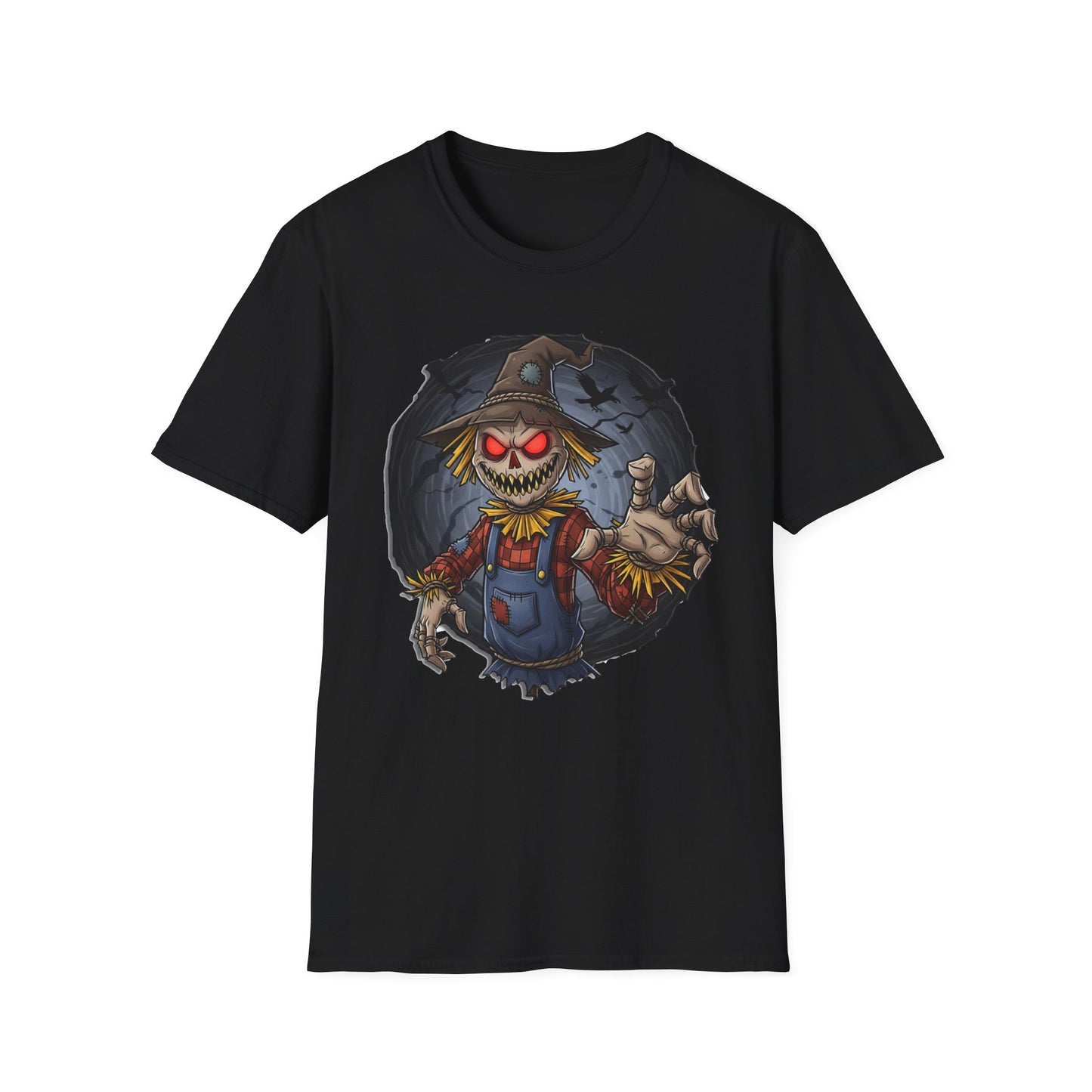 Spooky Scarecrow T-Shirt, Halloween Shirt, Scary Graphic Tee, Unisex Softstyle T-Shirt, Fall Fashion, Gift for Horror Fans